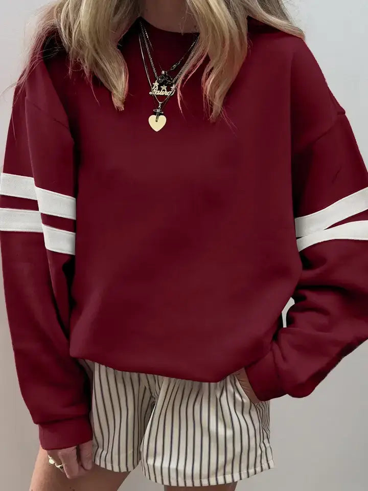 Evergreen Varsity Striped Detail Drop Shoulder Oversized Sweatshirt
