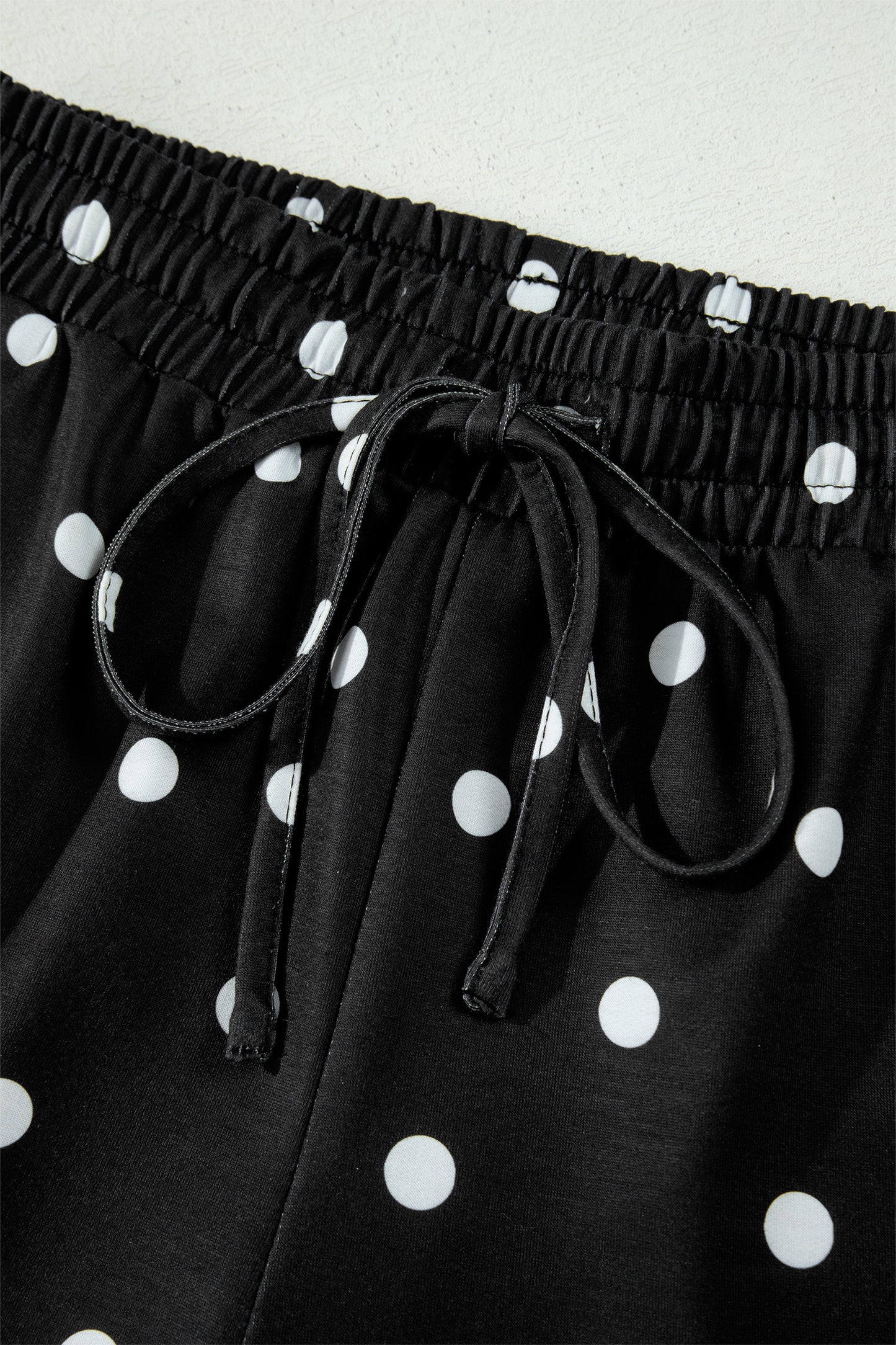 White Exposed Seam Detail Polka Dot Loose Tee Drawstring Shorts Set