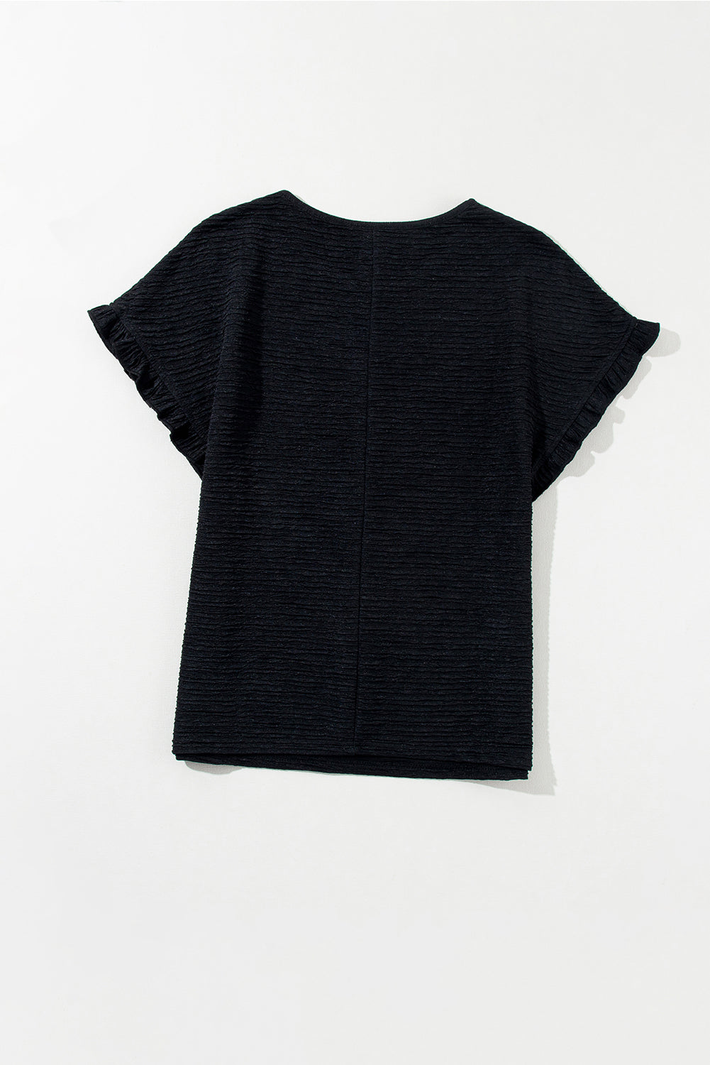 Solid Textured Ruffled Short Sleeve Blouse