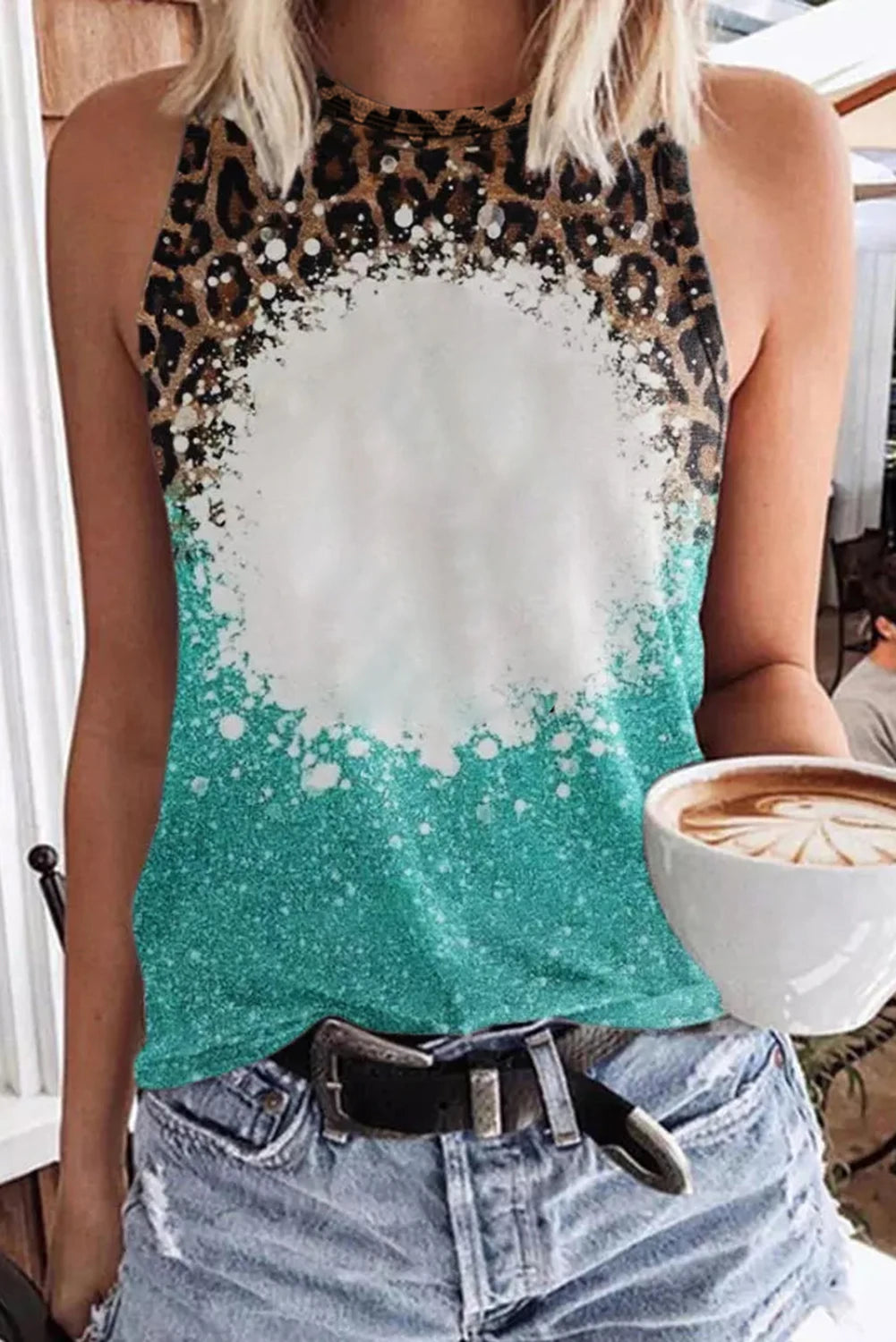 Customizable Bleached Leopard Tie-dye Print Tank Top