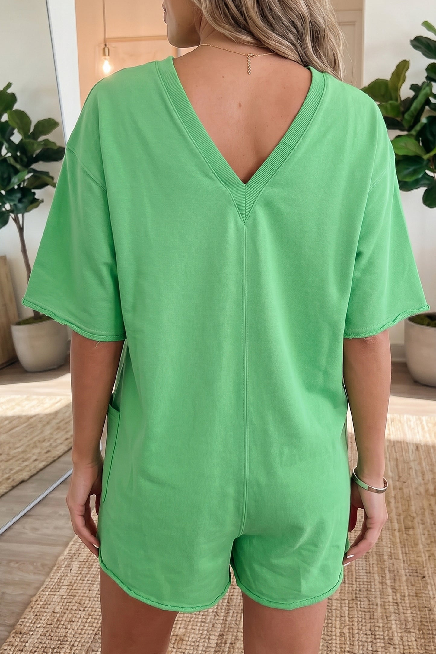 Solid Cotton Romper Shift Half Sleeve Casual Daily