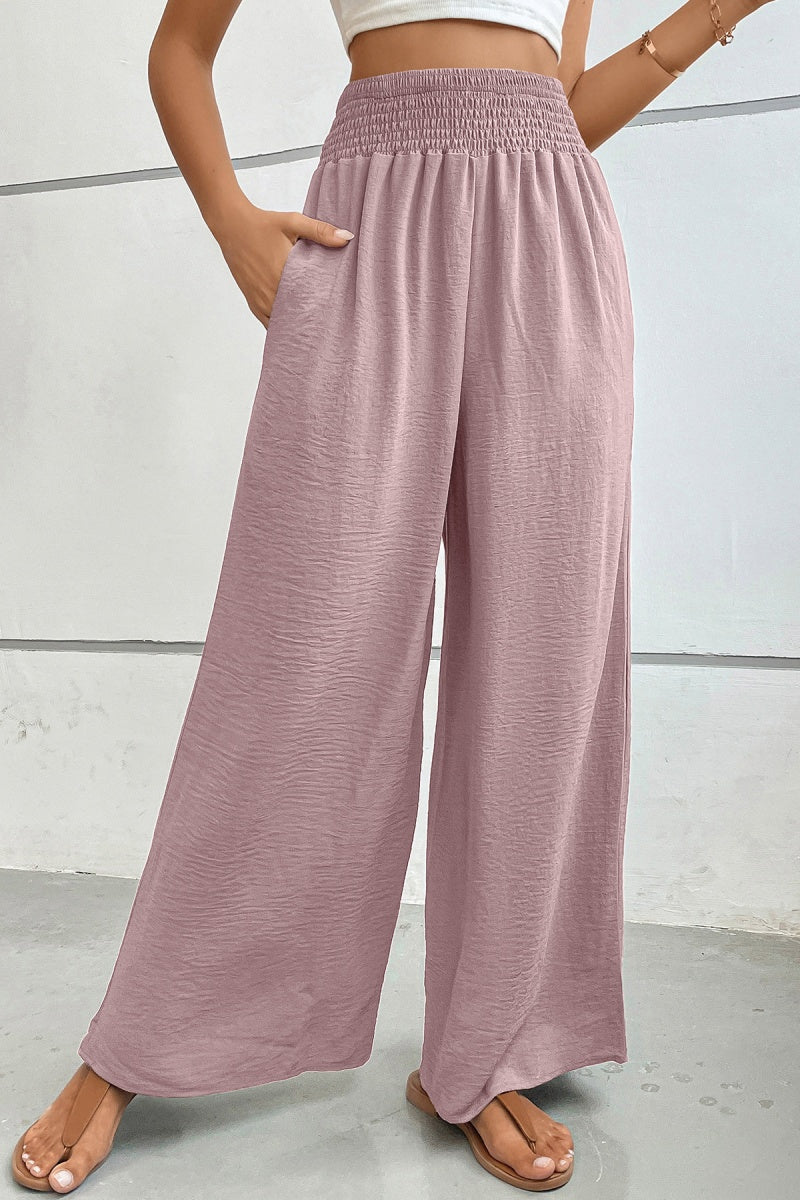 Smocked High Waist Wide Leg Palazzo Pants