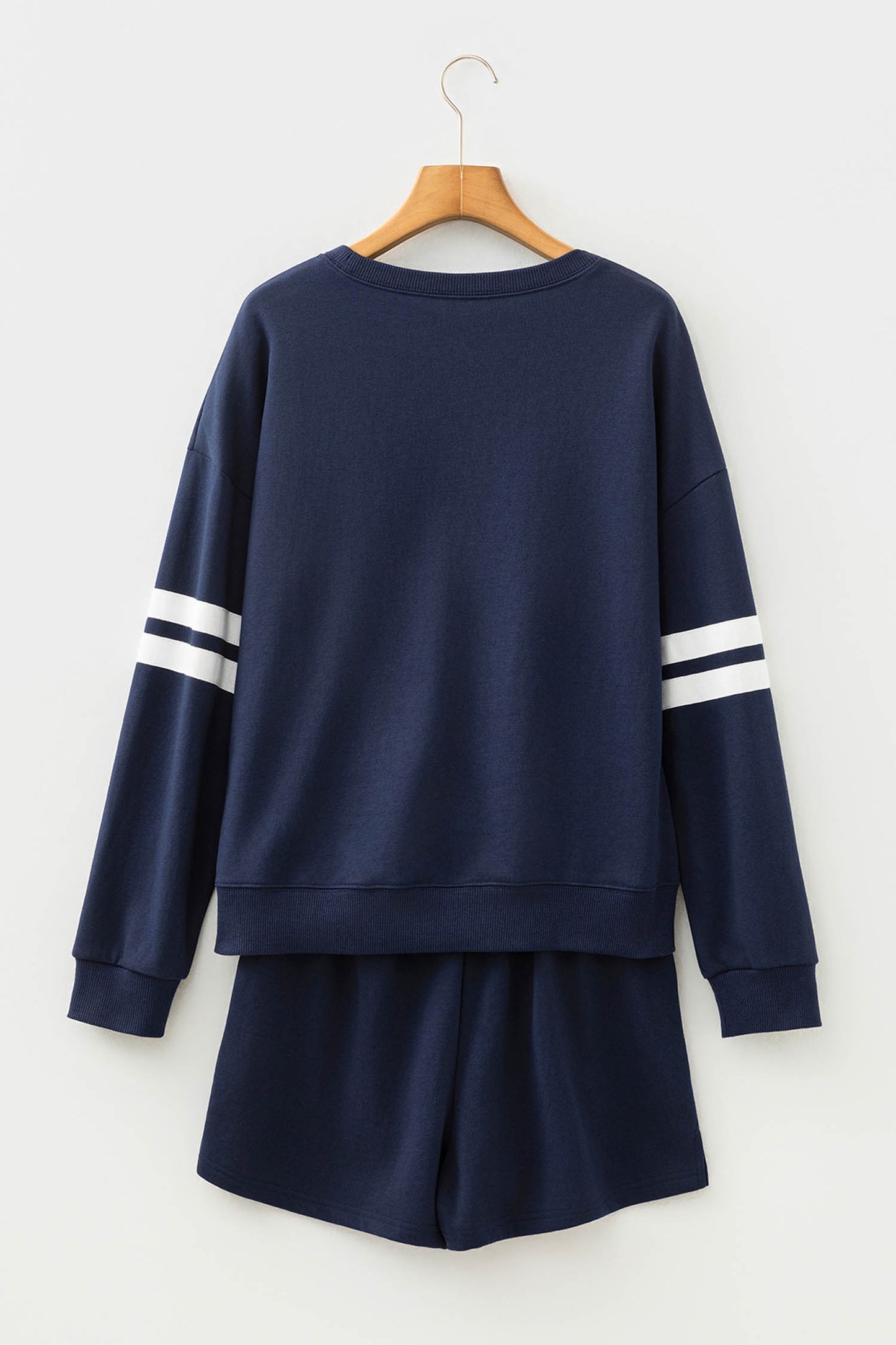 Black Varsity Striped Sleeve Drop Shoulder Sweatshirt and Short Set