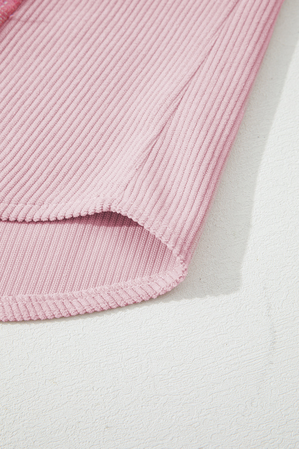 Pink Brushed Plaid Corduroy Flap Pockets Patchwork Shacket