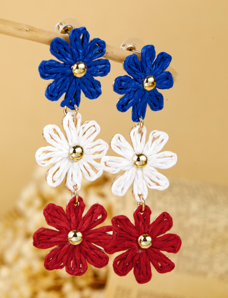 Parchment Crochet Flowers Stud Dangle Earrings