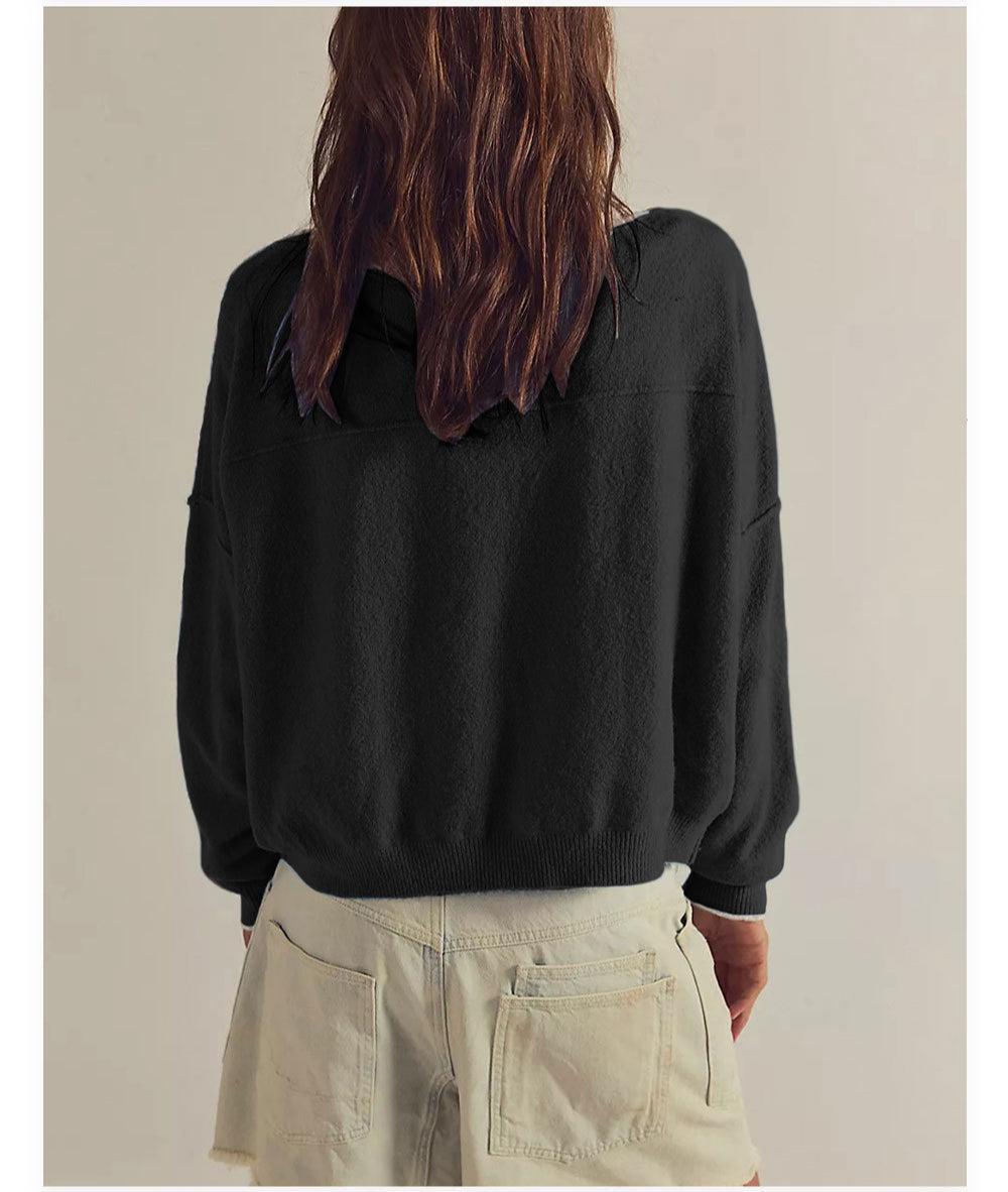 Colorblock Crewneck Knit Sweater, Loose Fit Winter Pullover