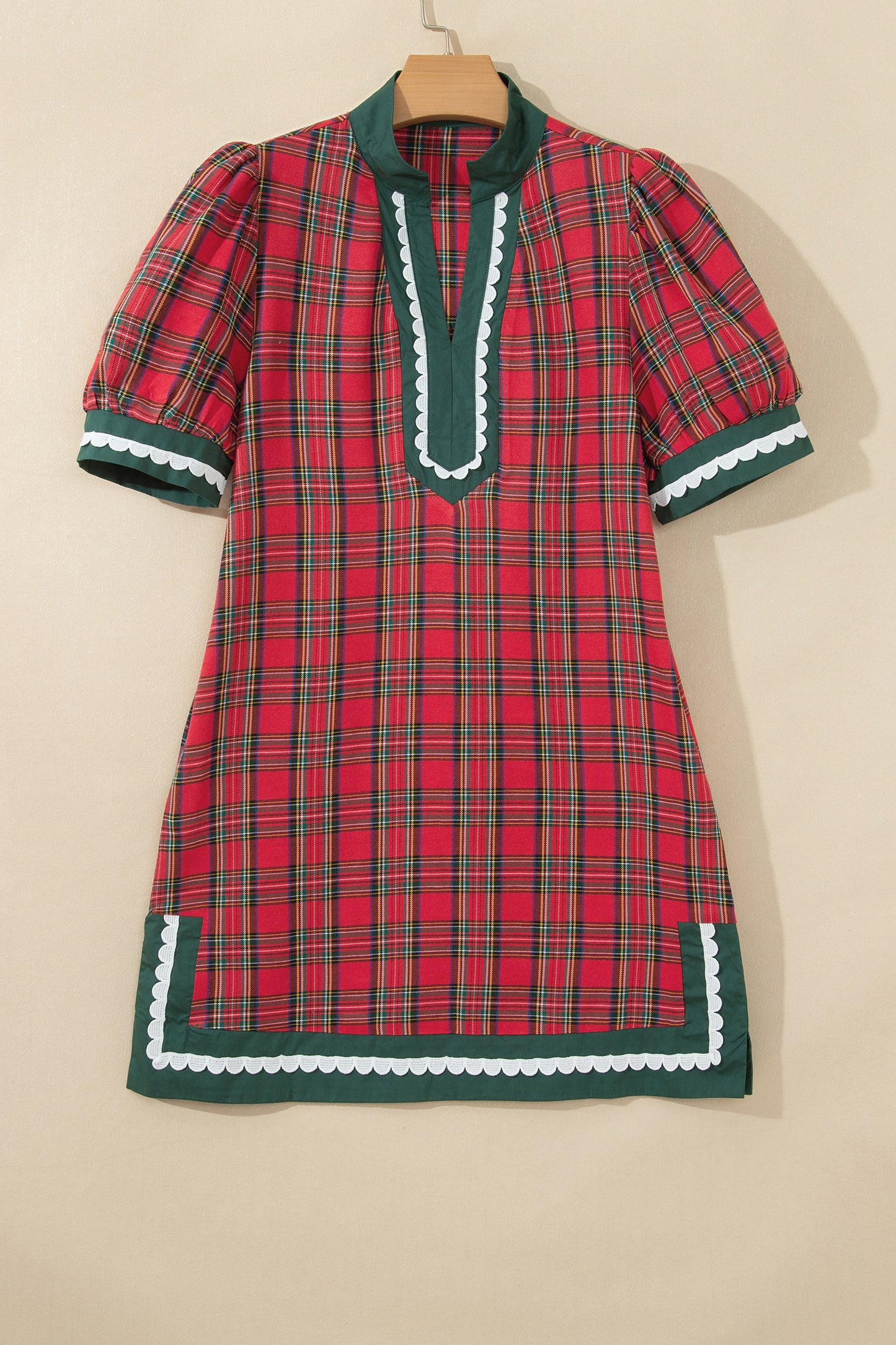Red Plaid Mini Mini Shift Style Short Sleeve Dress