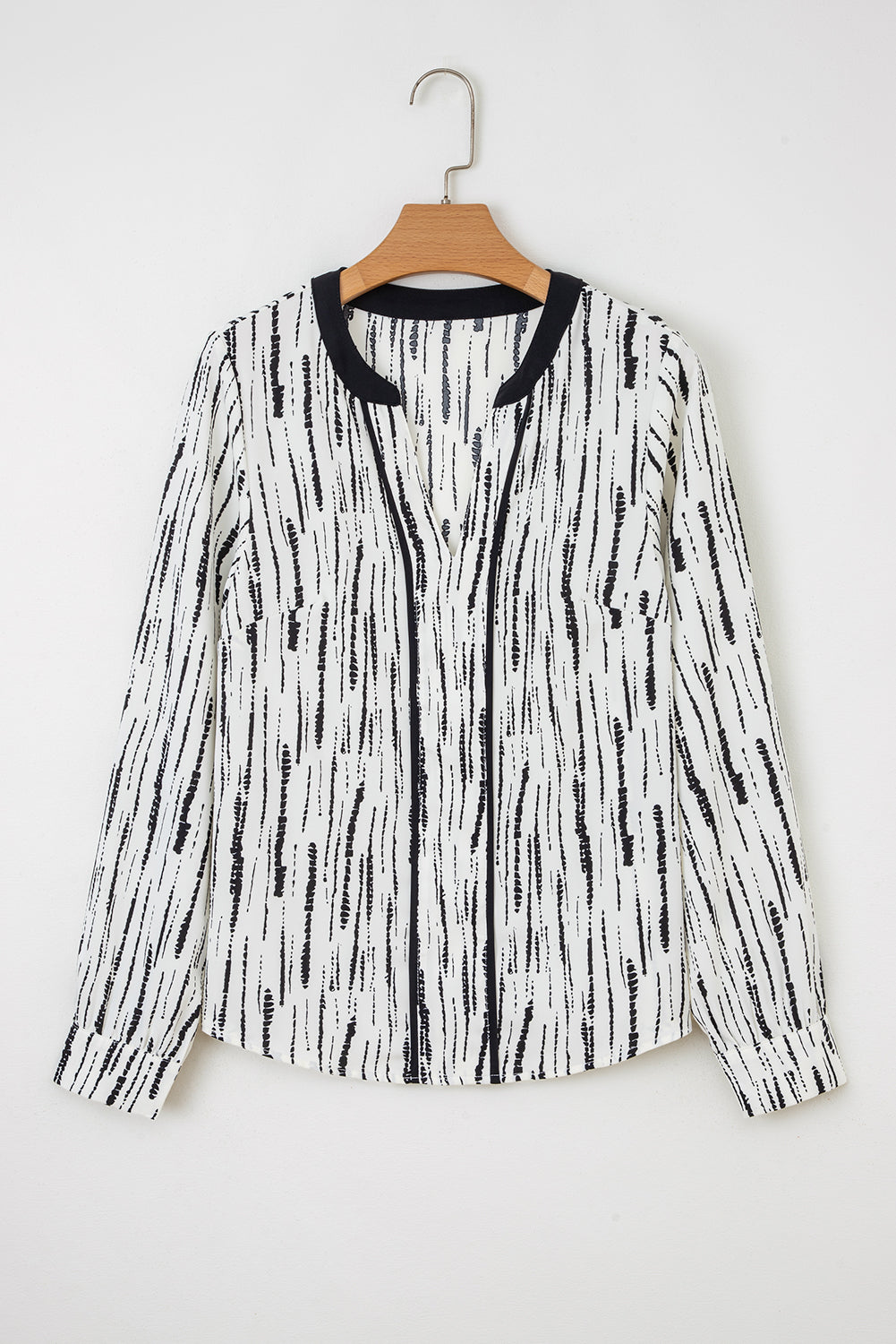 Black Abstract Printed V Neck Fall Blouse