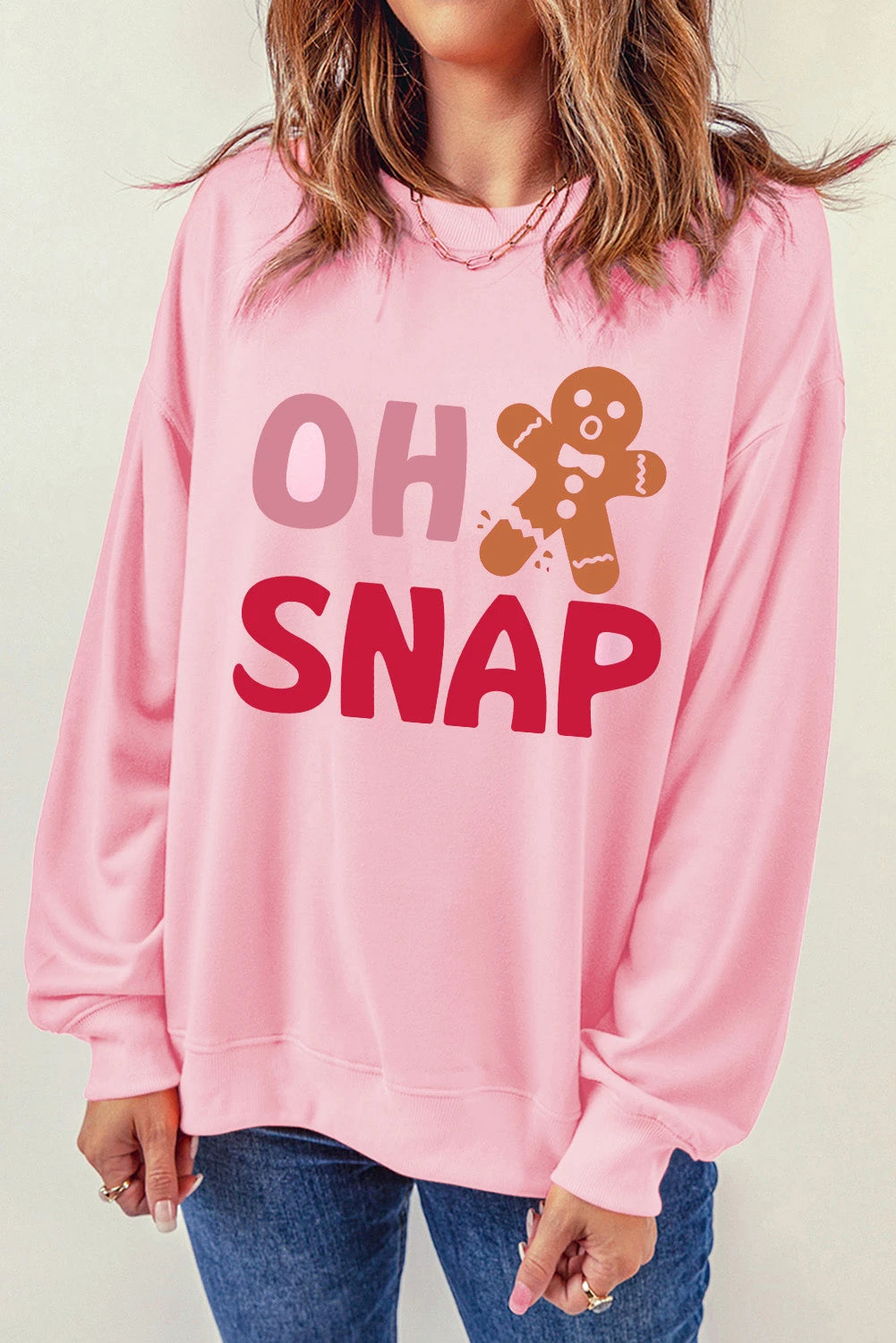 Pink OH SNAP Gingerbread Man Christmas Pullover Sweatshirt