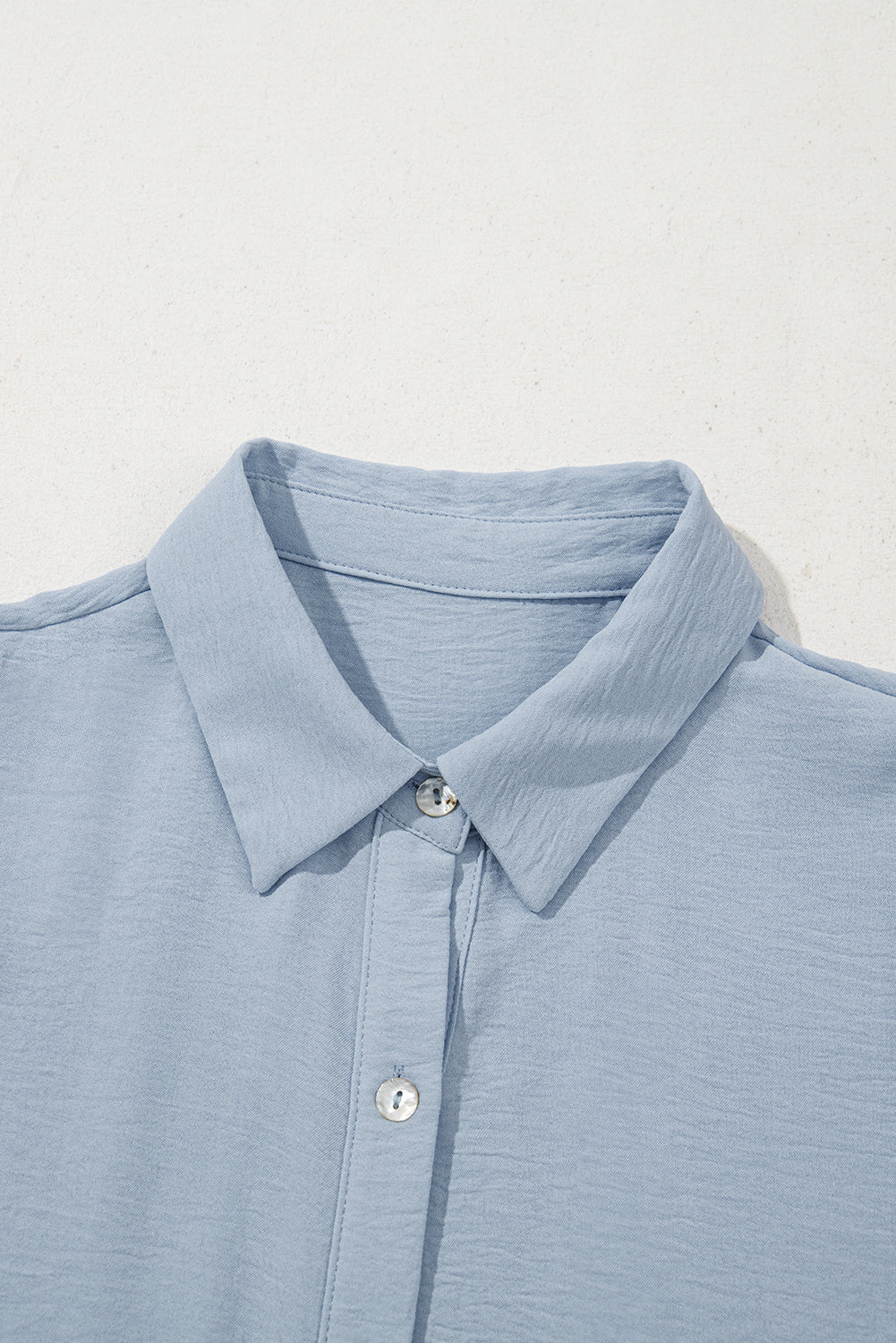 Beau Blue Shirt Collar Button Up Short Puff Sleeve Tiered Shift Dress