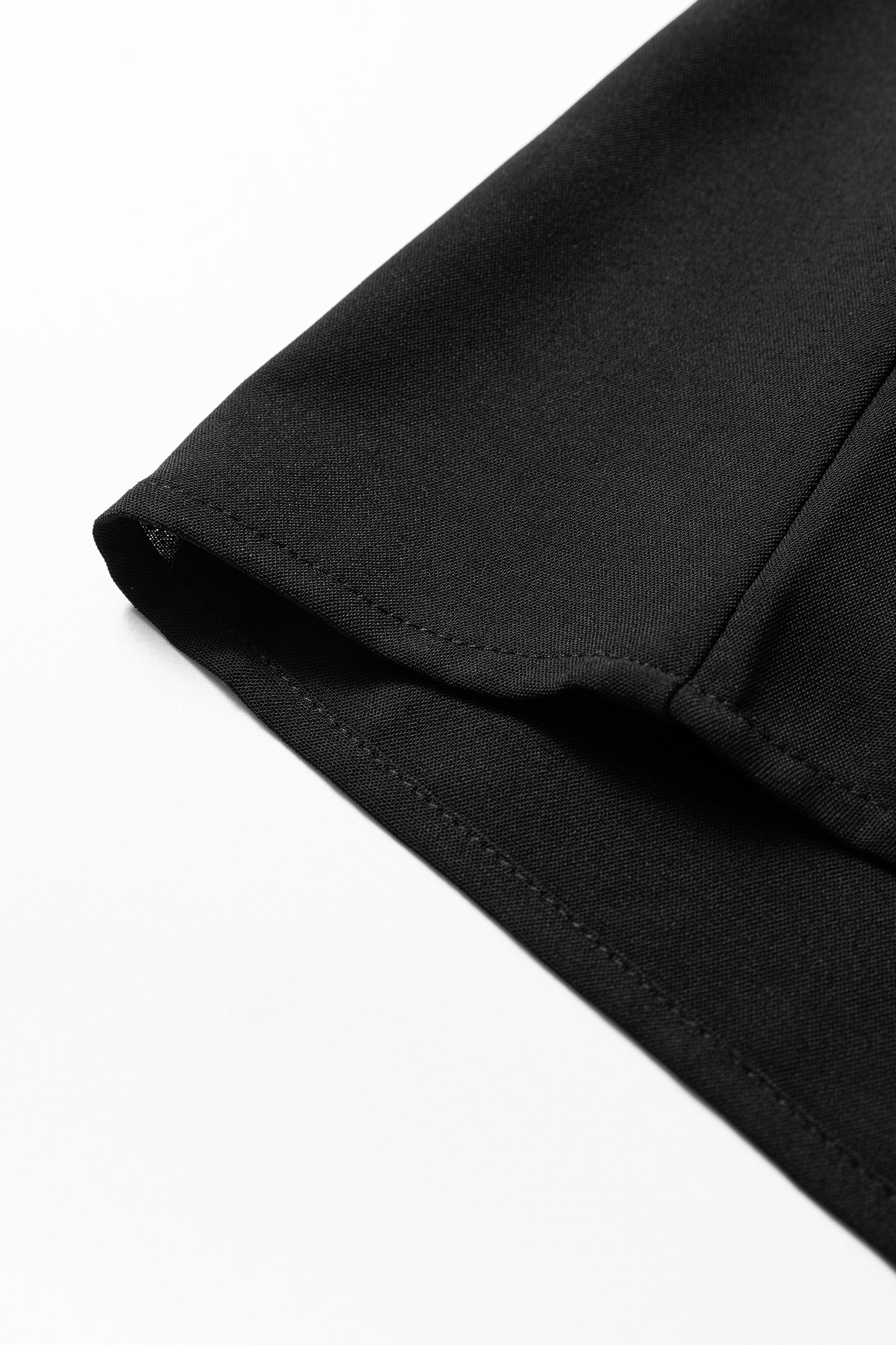 Black V Neck Short Puff Sleeve Contrast Striped Leopard Trim Button Down Shirt