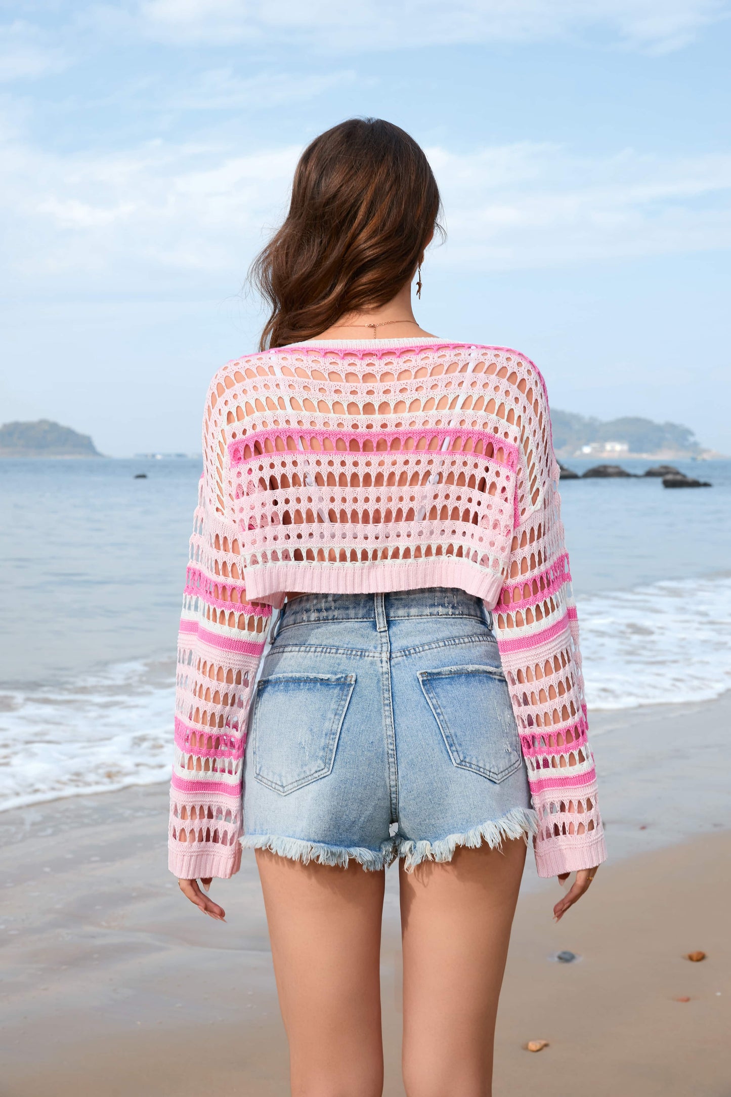 Crochet Long Sleeve Sweater Beach Knit
