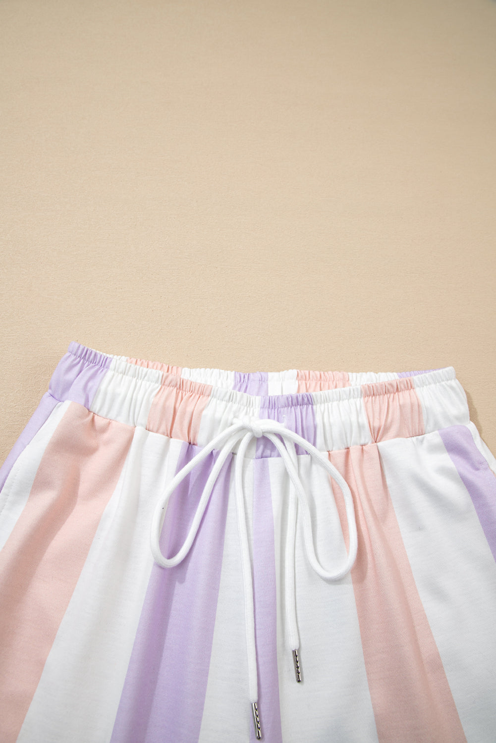 Purple Stripe Multicolored Print Drawstring Loose Pants with Side Pockets