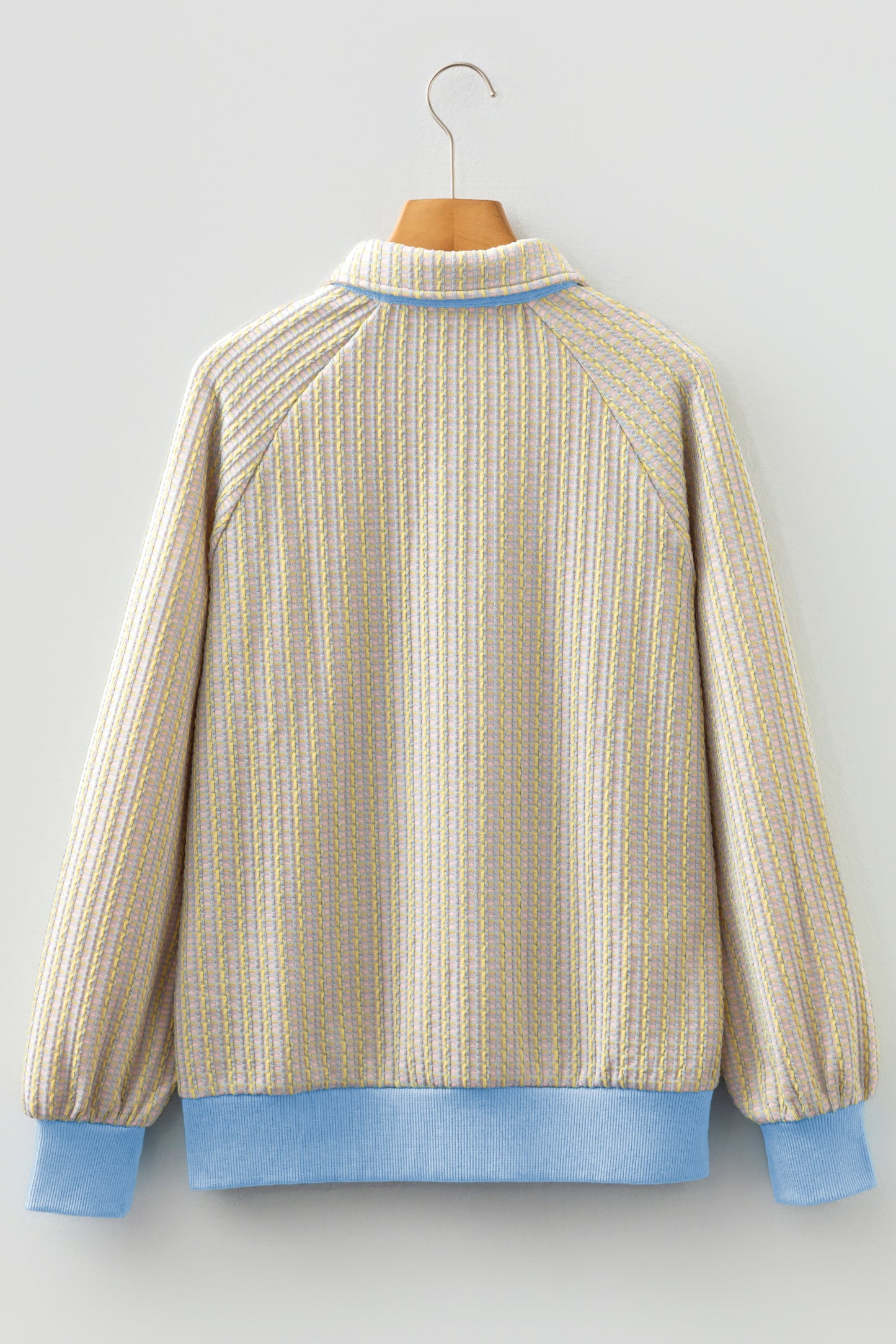 Beau Blue Button Front Jacquard Henley Sweatshirt