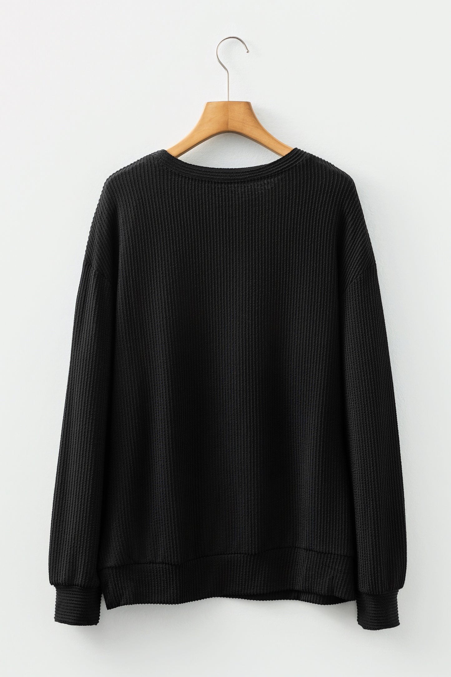 Evergreen Twisted Rib Outlined Merry Letter Graphic Loose Long Sleeve Top