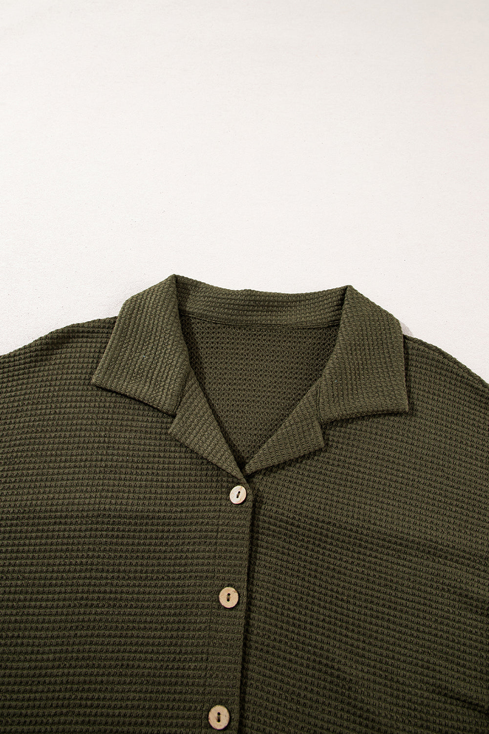 Black Solid Color Textured Buttoned Shirt and Casual Pants Set