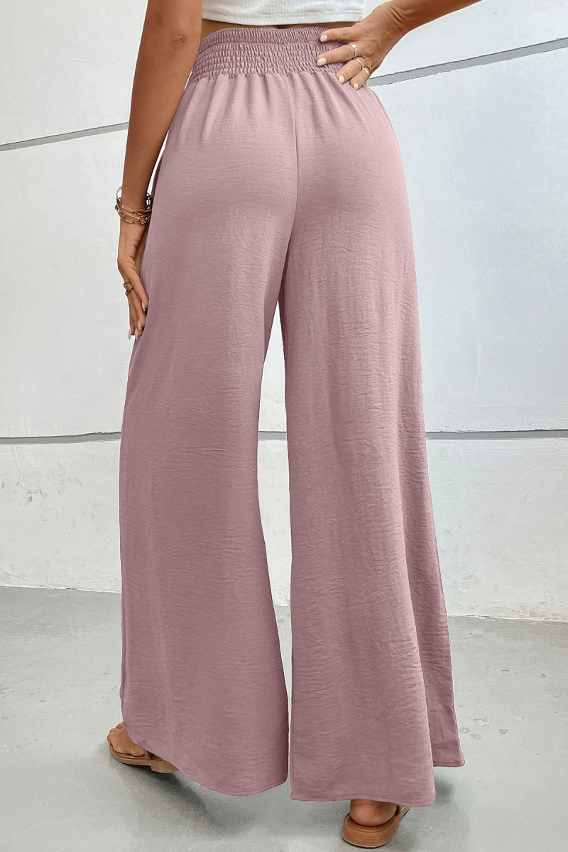 Smocked High Waist Wide Leg Palazzo Pants