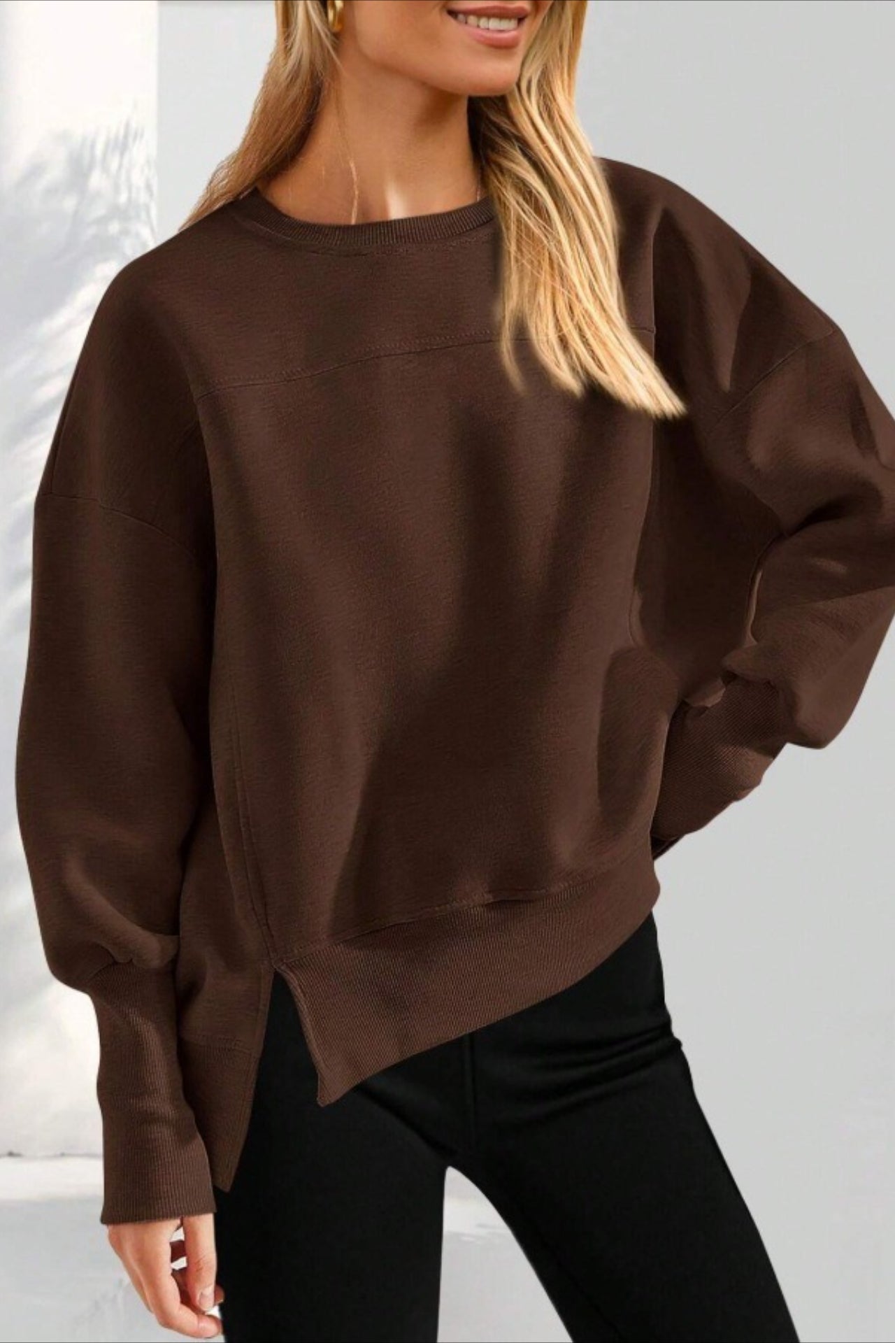 Solid Sweatshirt Casual Oversized Side Slit Pullover