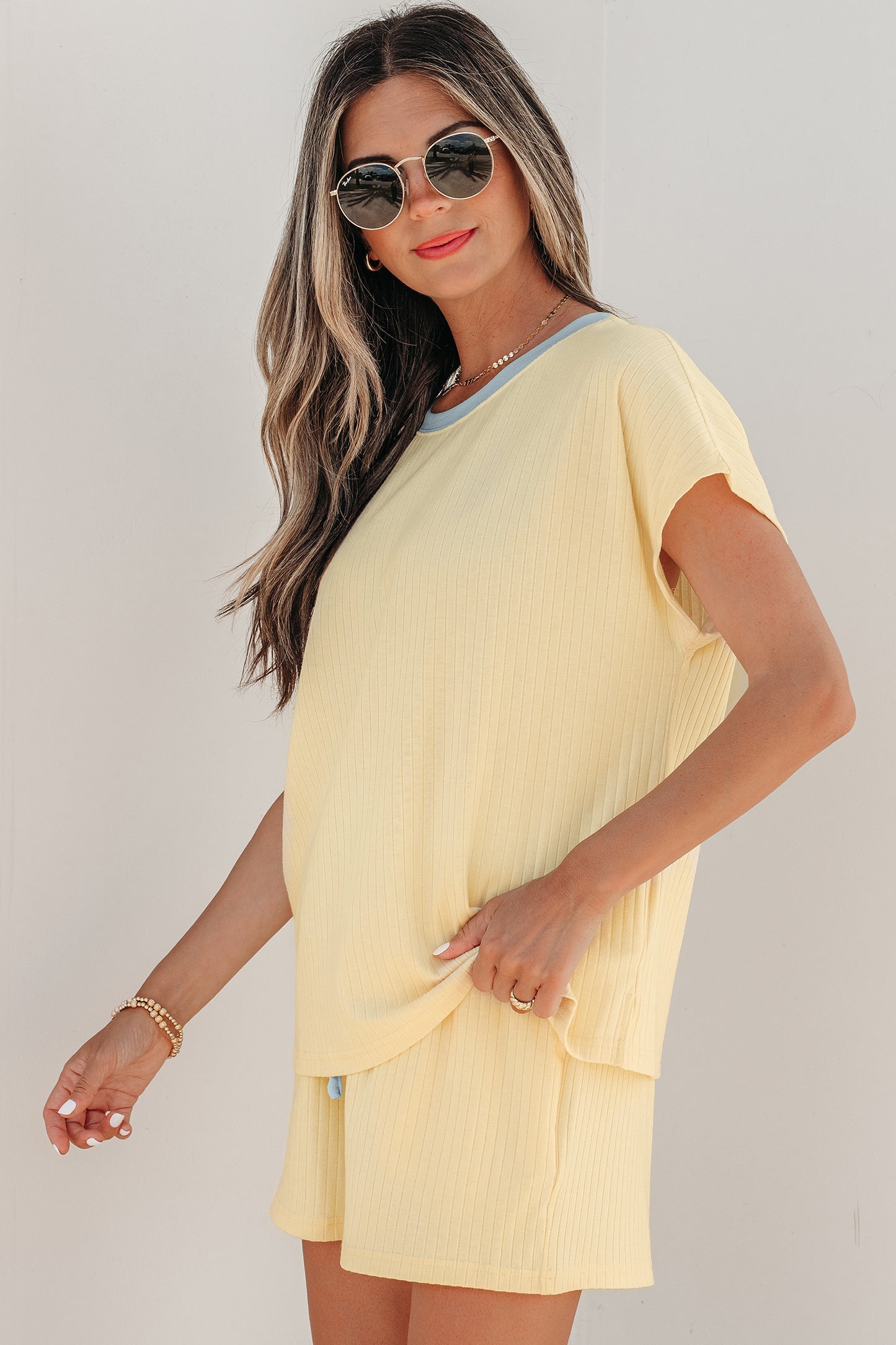 Patchwork Cotton Short Set Casual High Waist Shift