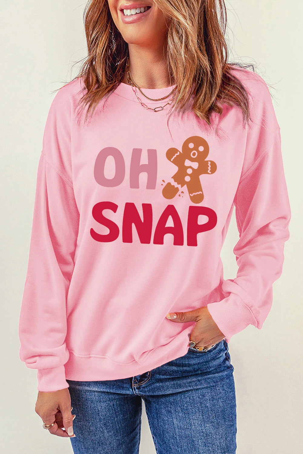 Pink OH SNAP Gingerbread Man Christmas Pullover Sweatshirt