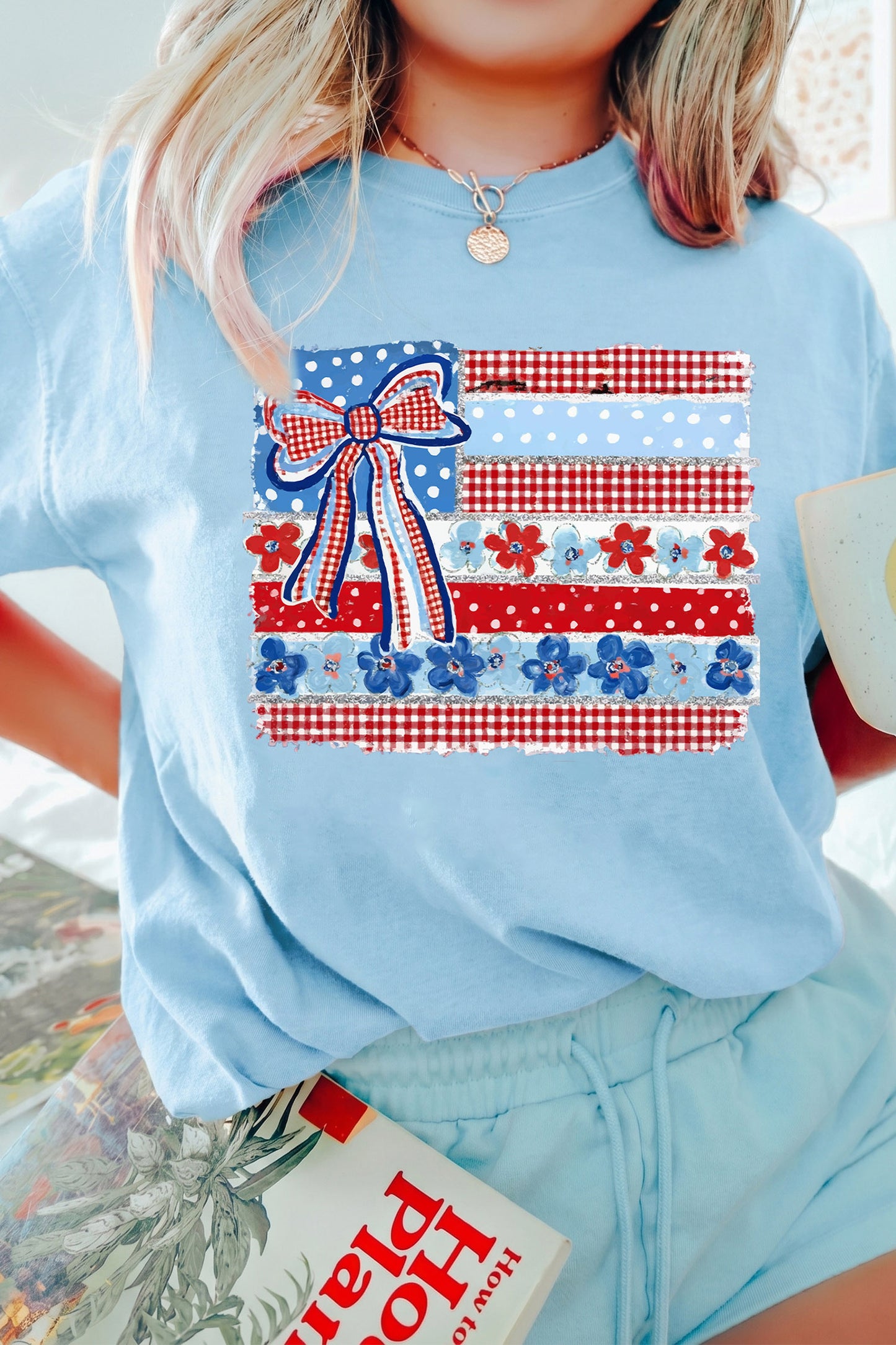 Independence Day Cotton Graphic Tee Casual Flag Print