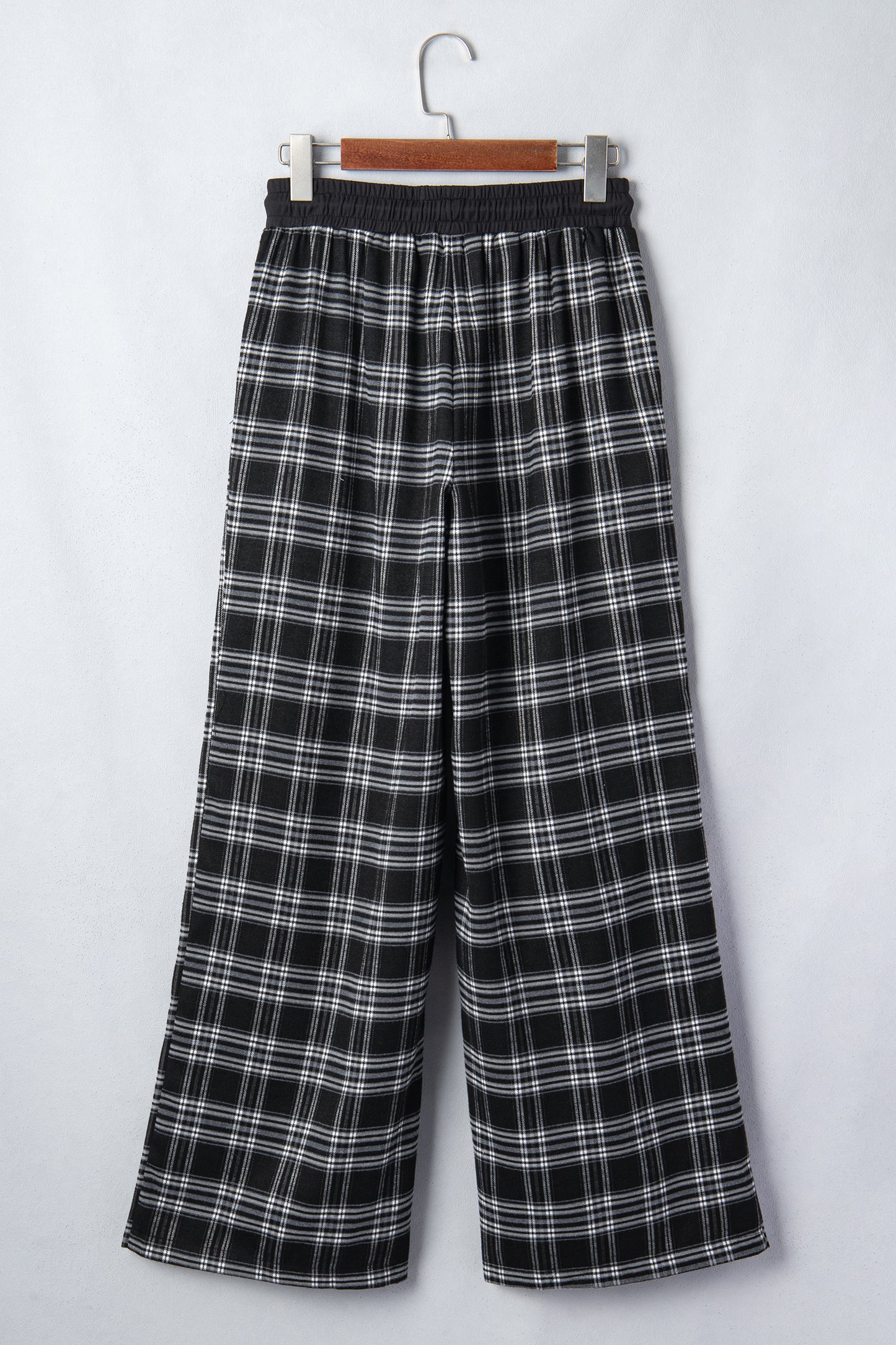 Black Frenchy Plaid Pattern Contrast Drawstring Waist Wide Leg Pants