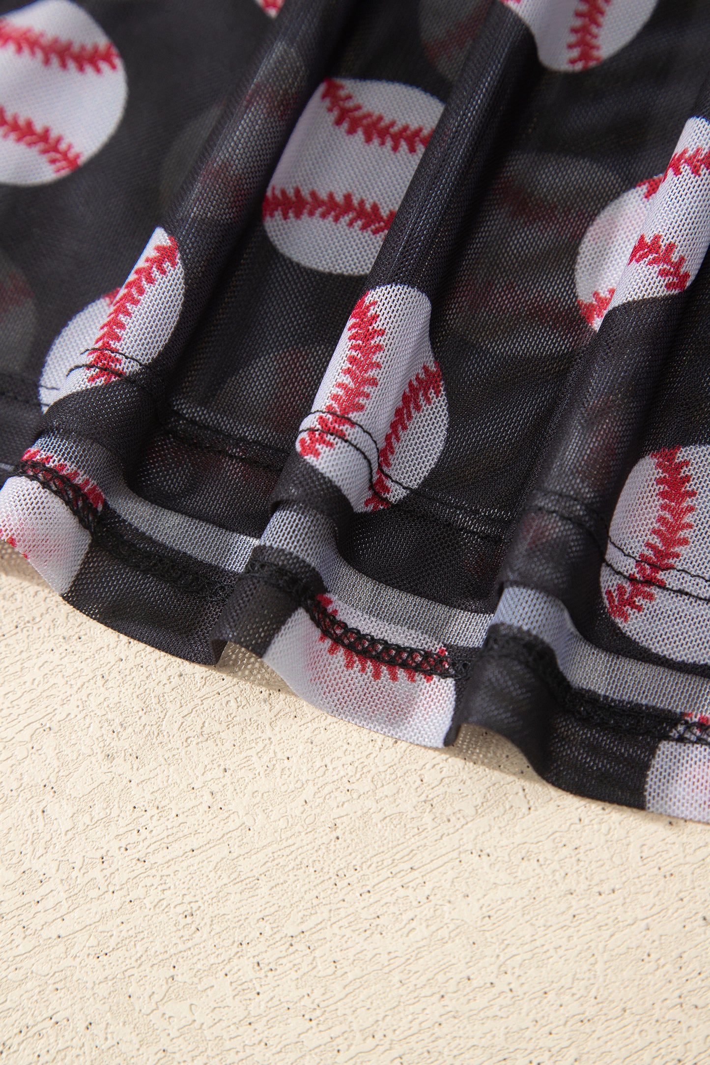 Black Game Day Rugby Mesh Sheer Long Sleeve Top