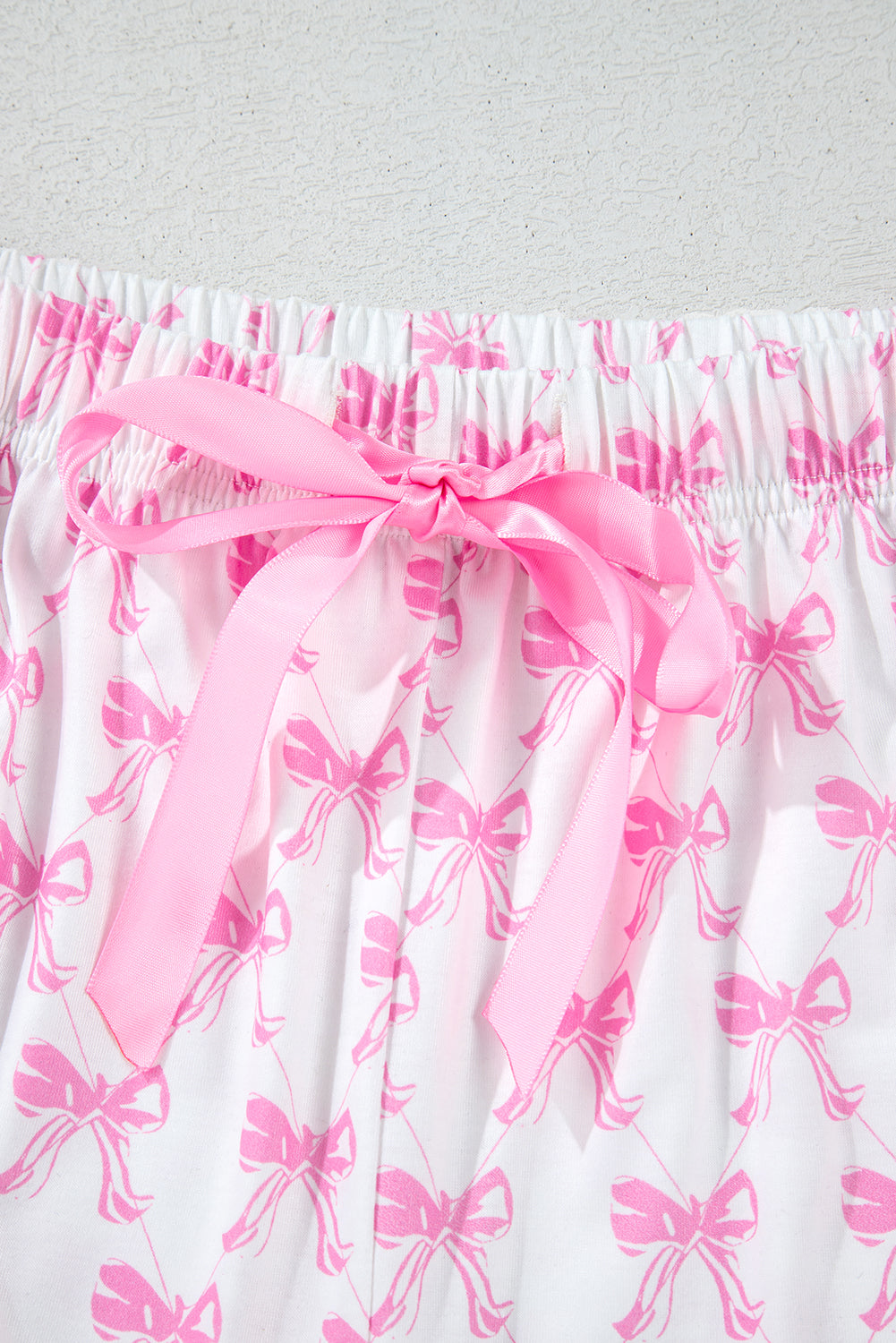 Bowknot Printed Short Sleeve and Ruffled Shorts Valentines Pajama Set