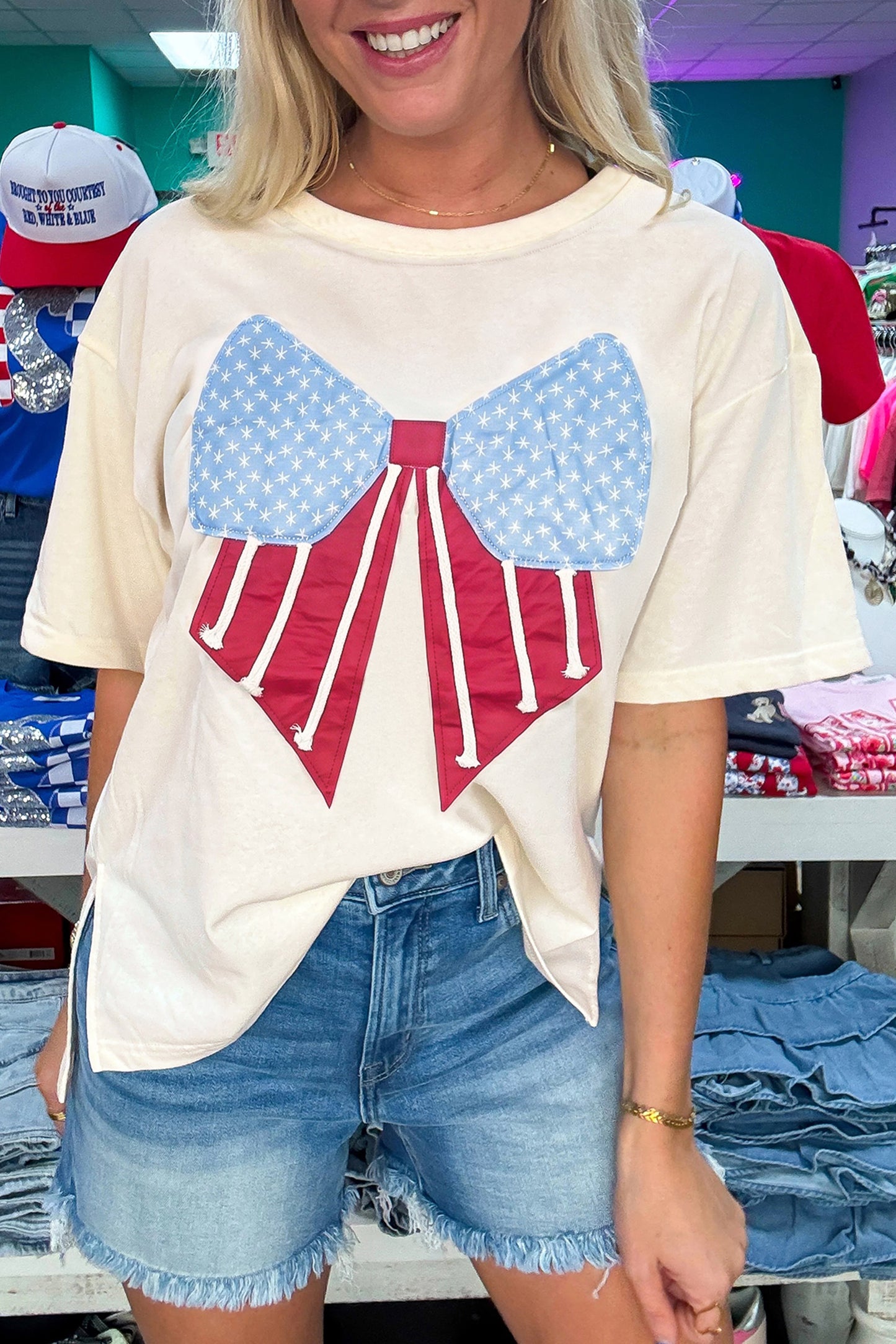 Patchwork Polyester Tee Casual Shift Short Sleeve