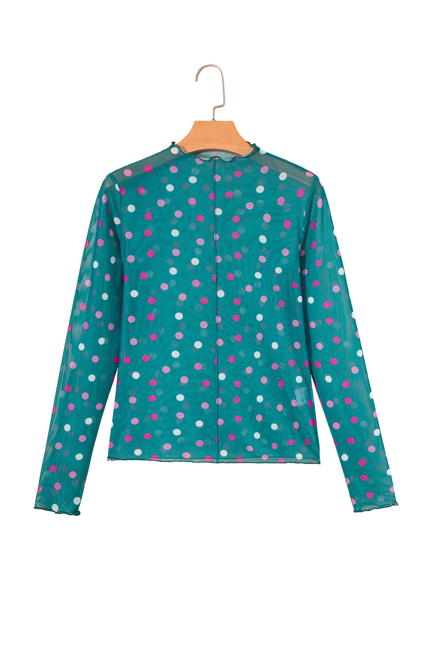 Polka Dot Mesh Long Sleeve Mock Neck Top