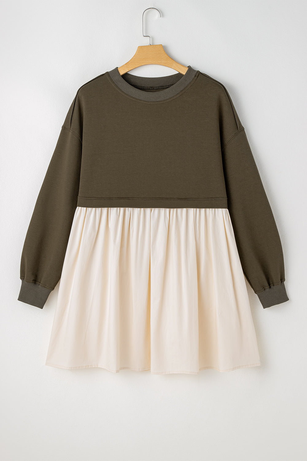 Pale Khaki Sweatshirt Poplin Mini Dress