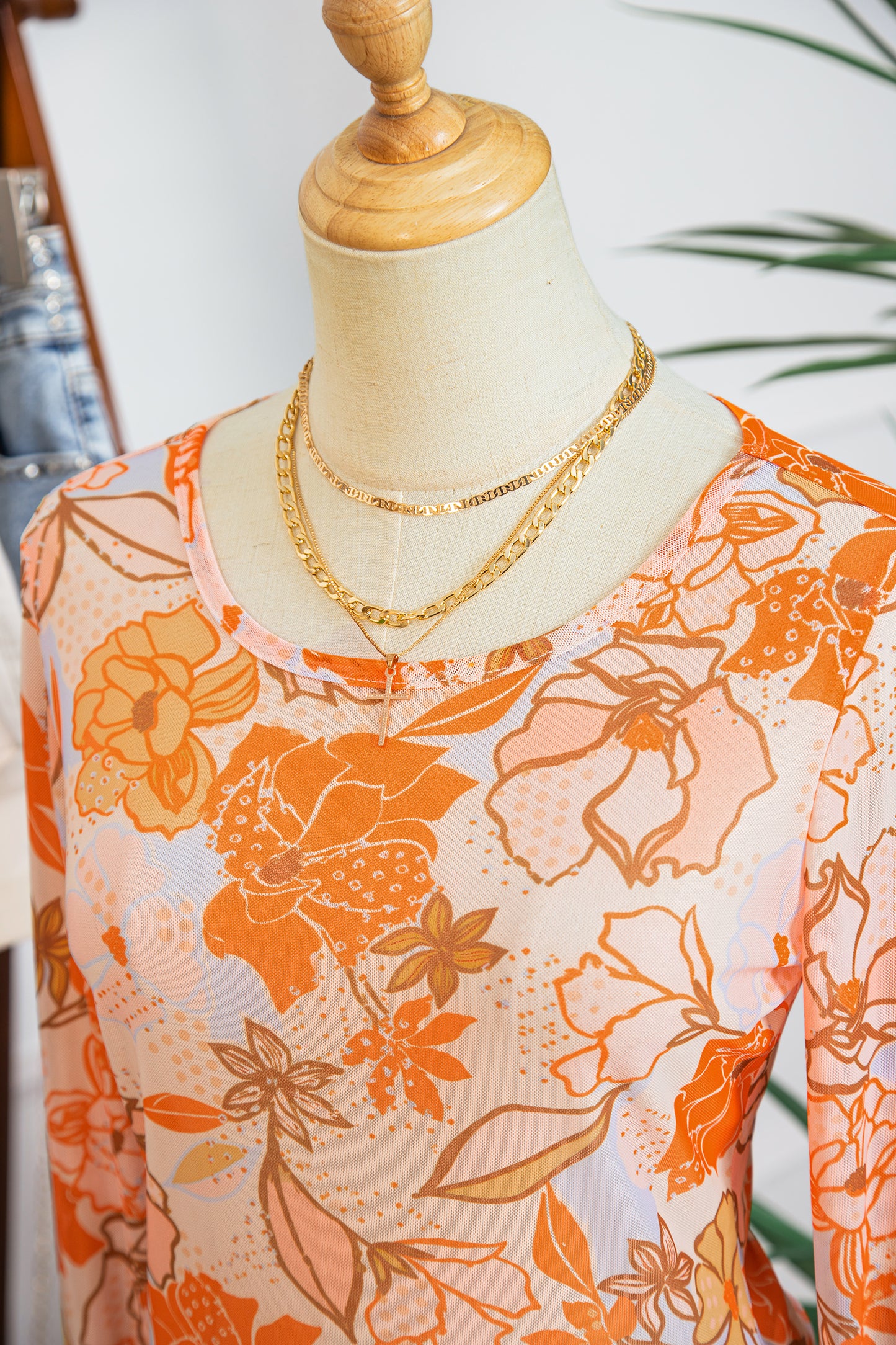 Multicolour Floral Print Lettuce Trim Slim Long Sleeve Top