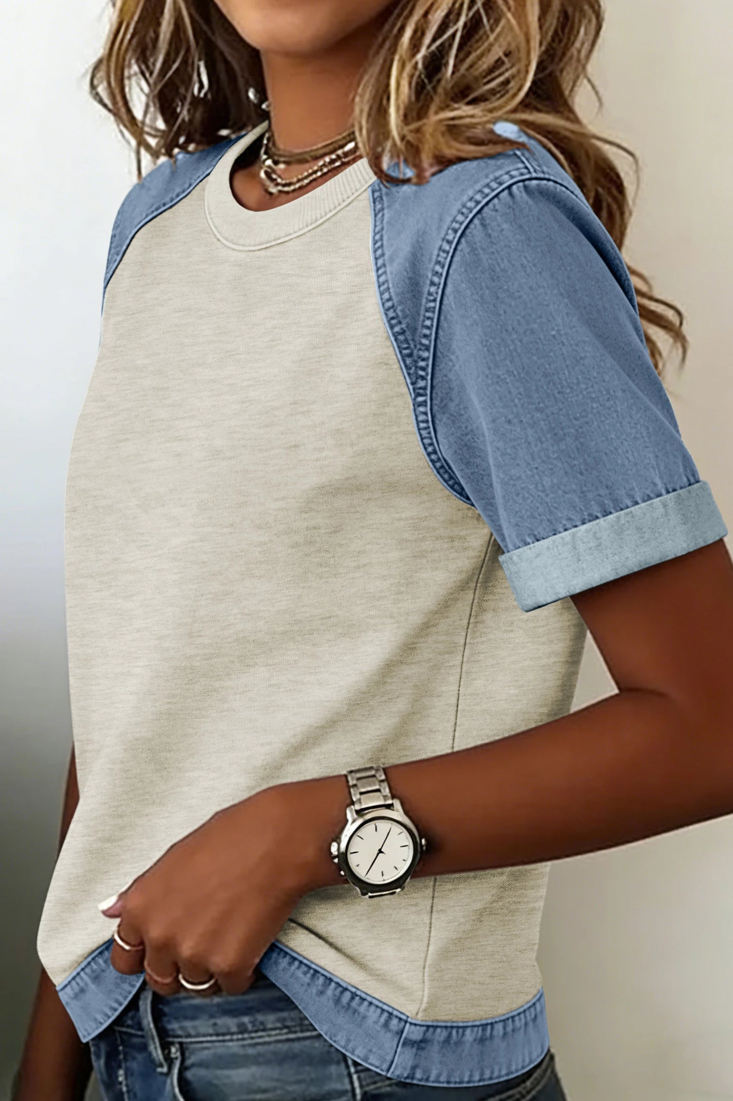 Women White Contrast Trim Short Sleeve Casual T Shirt