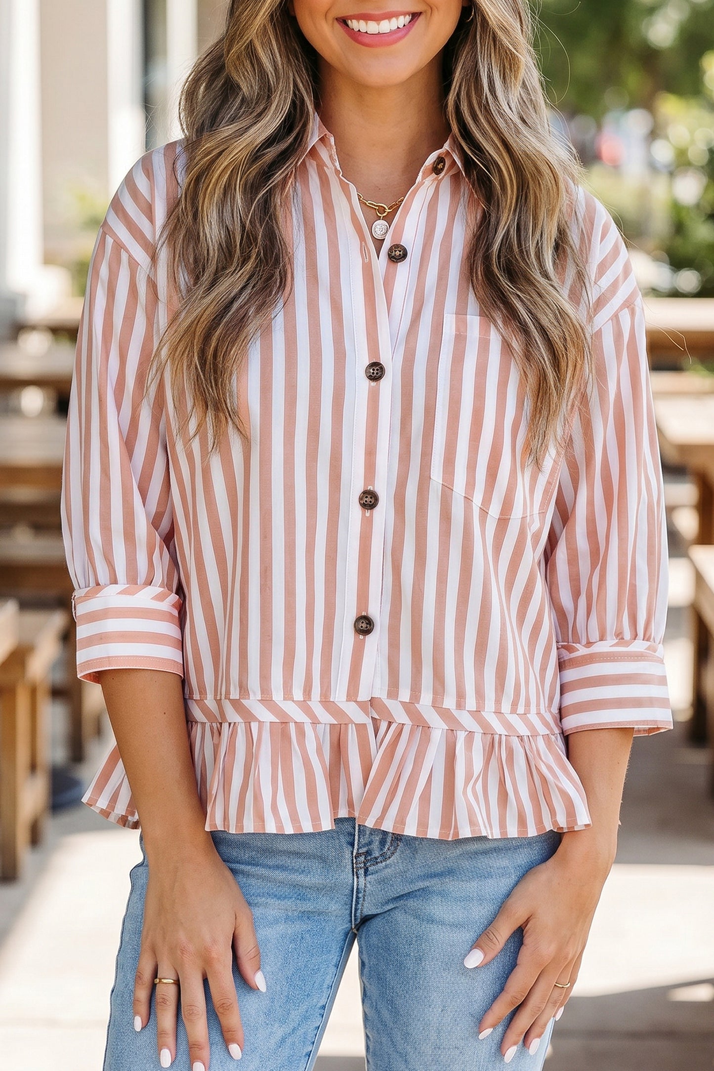 Striped Blouse Casual Peplum Boutique Shirt