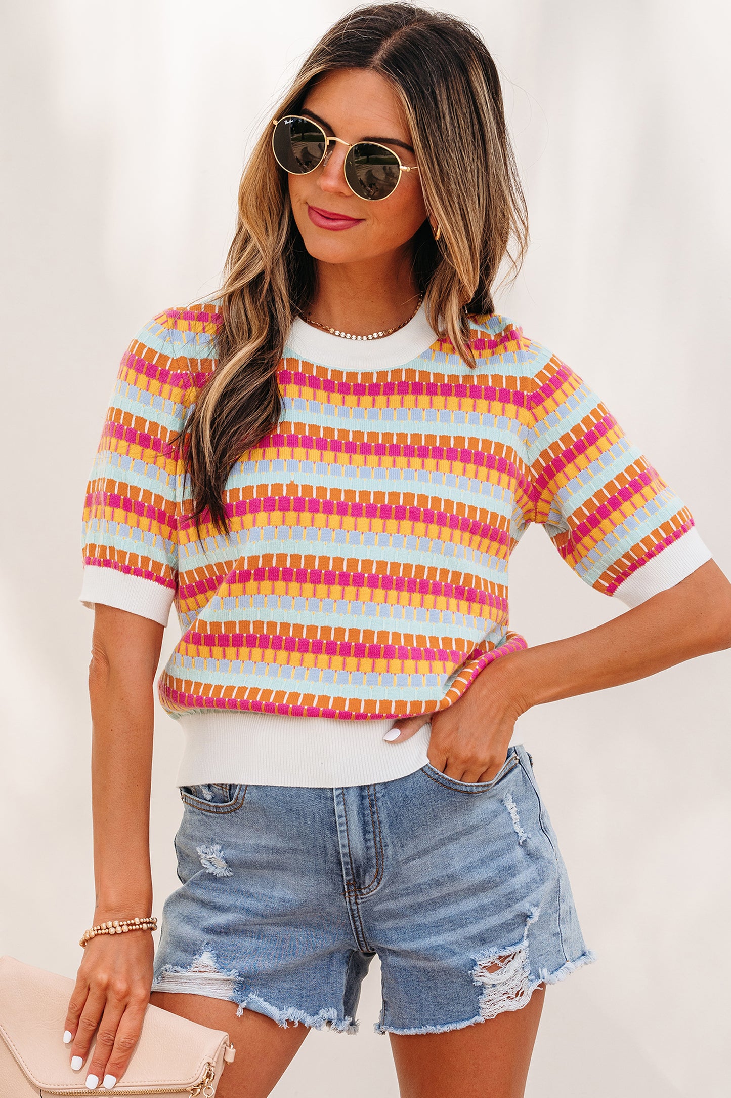 Textured Viscose Sweater Casual Short Sleeve Summer Top