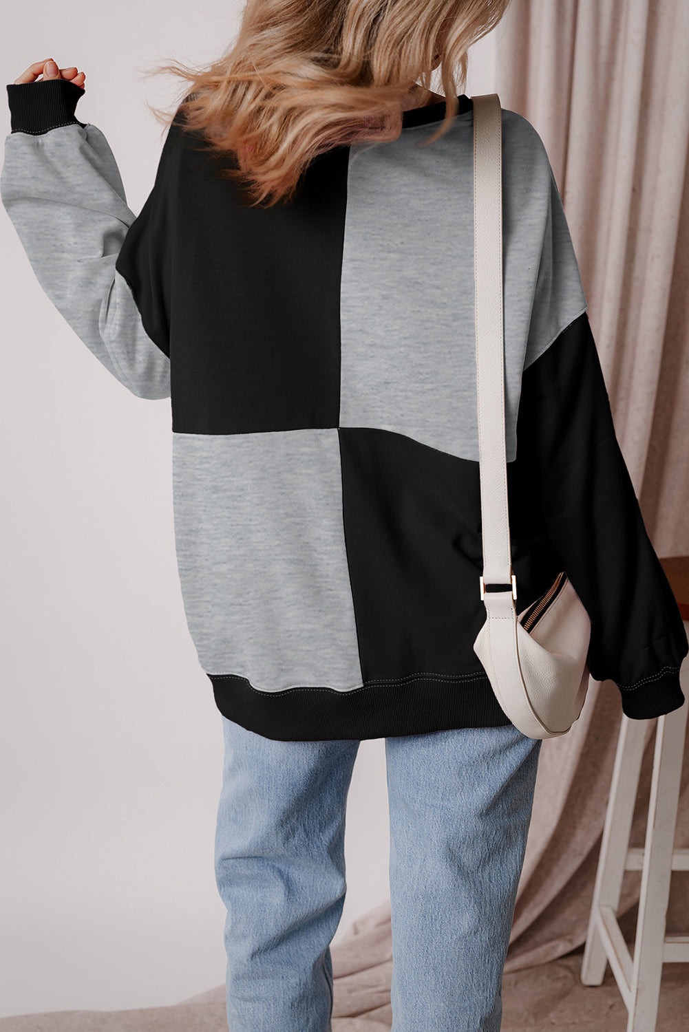 Parchment Colorblock Henley High Low Oversize Sweatshirt