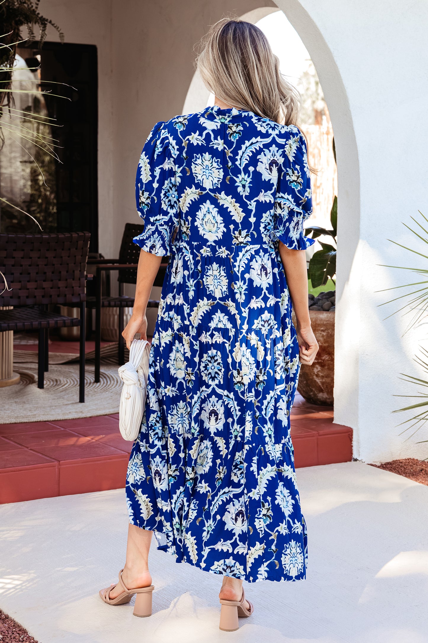 Floral Viscose Maxi Dress Boho Puff Sleeve Resort