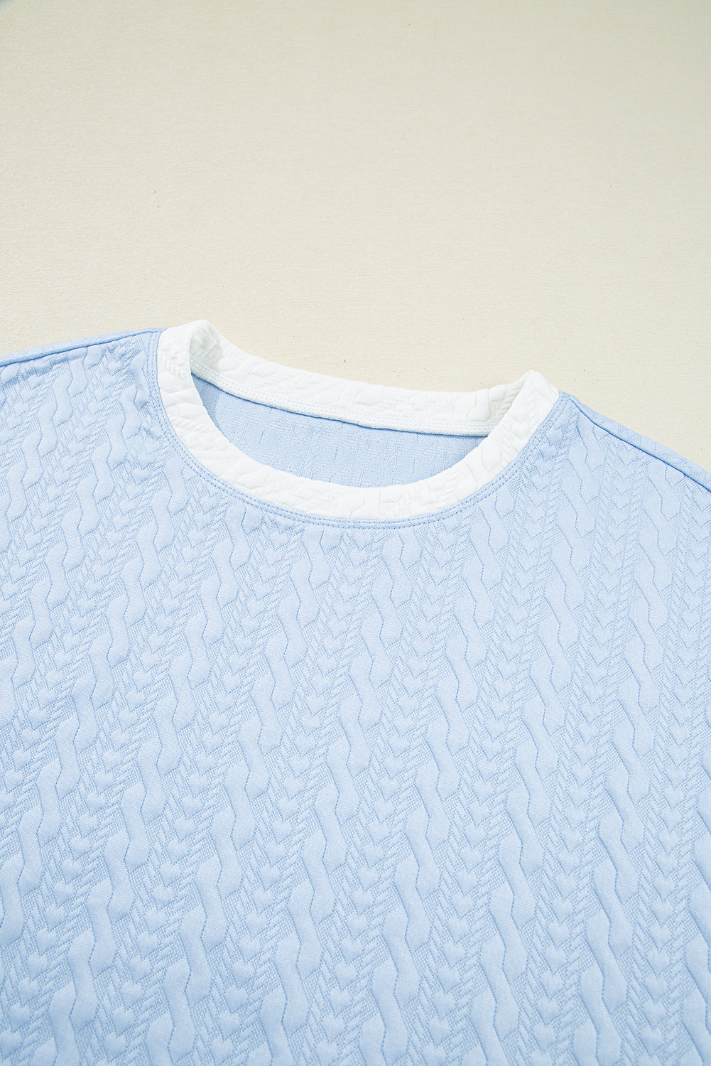 Beau Blue Contrast Trim Textured Crewneck Tee and Pocketed Skirt Set