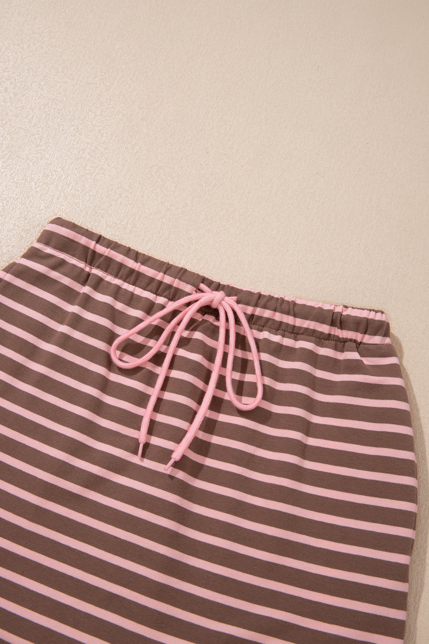 Brown Stripe Striped Drawstring Waist Long Sleeve Top Mini Skort Set