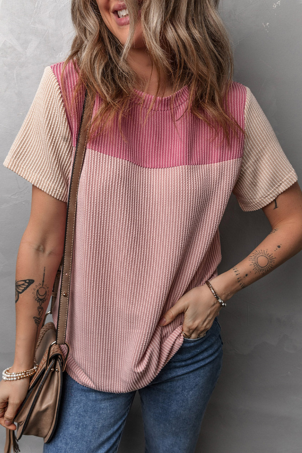 Women's Rib Textured Colorblock T Shirt