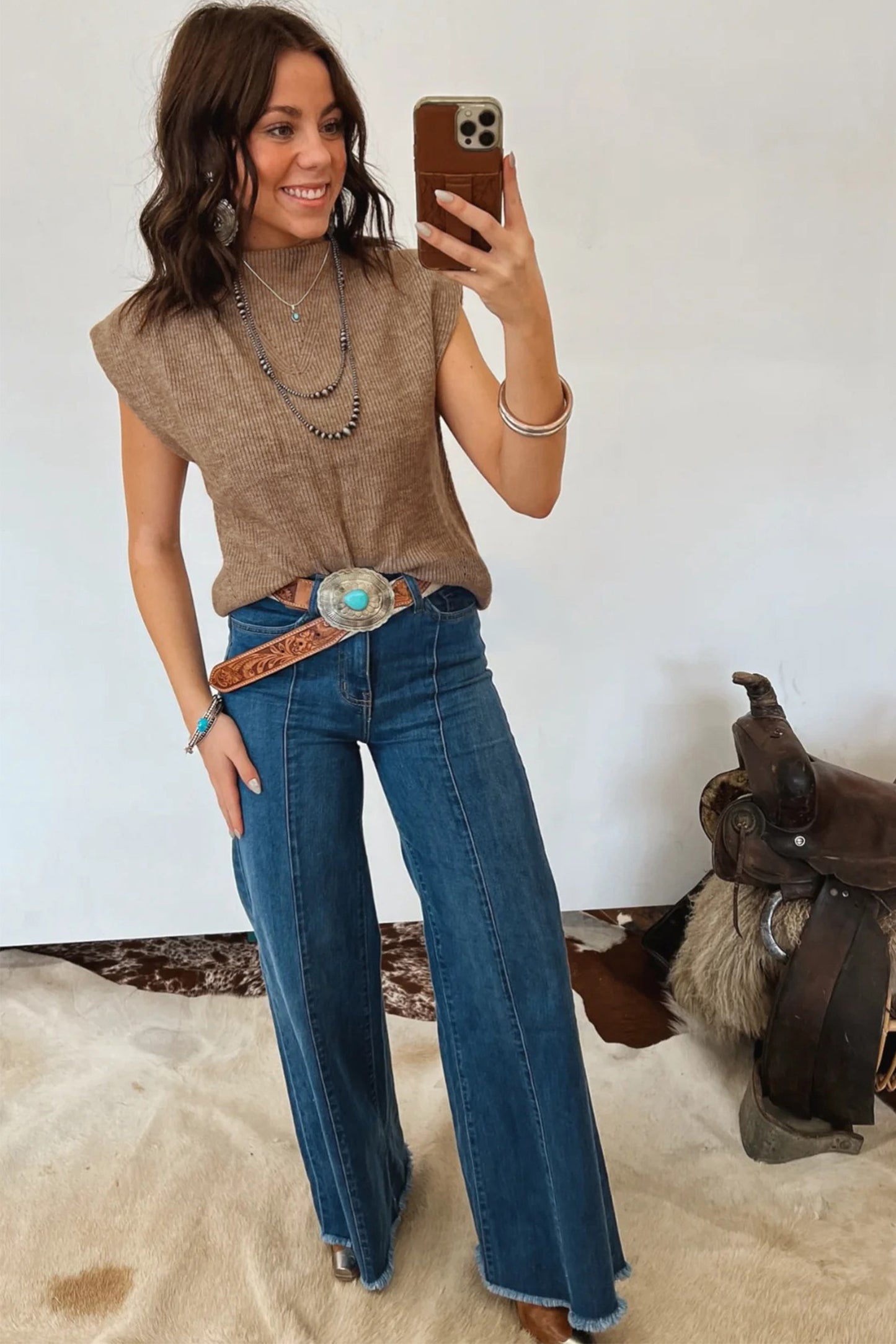 Ribbed Knit Sweater Vest Mock Neck Western Boutique Top