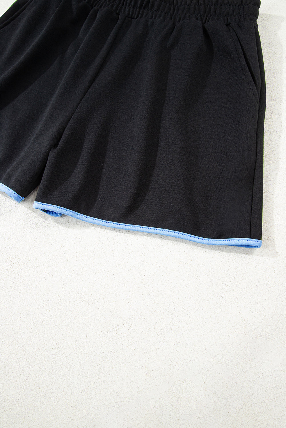 Yellow Color Block Patchwork Half Button Pullover and Shorts 2pcs Outfit