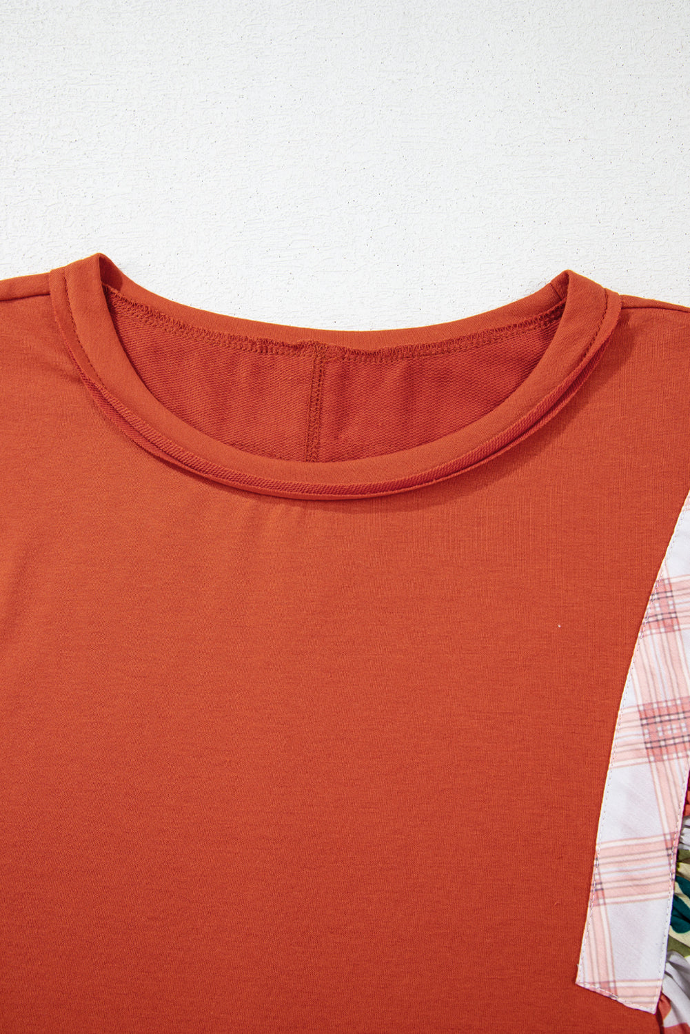 Desert Gold Floral Puff Sleeve Patchwork Round Neck Blouse