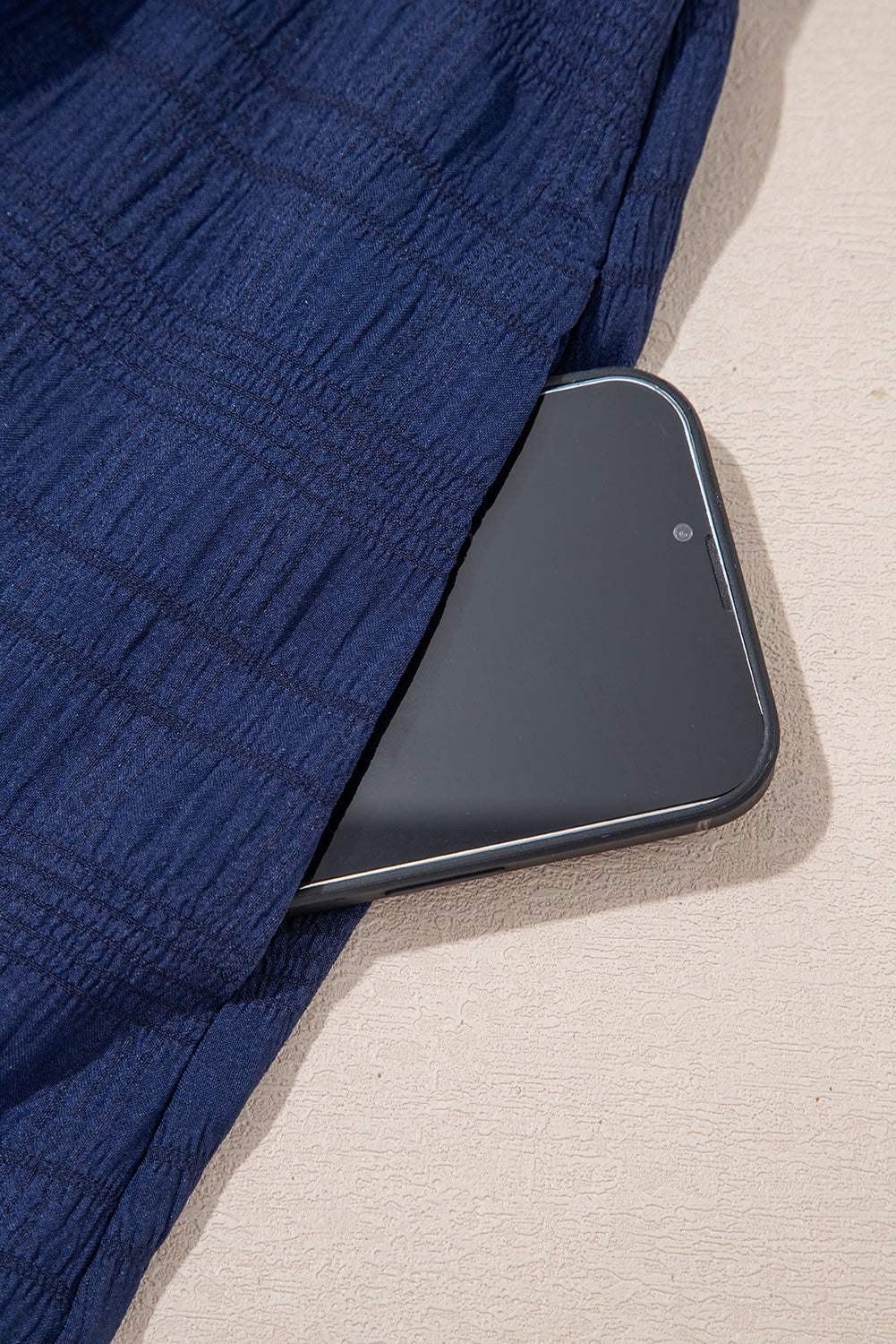 Sail Blue Solid Textured Smocked Puff Short Sleeve High Waist Long Dress