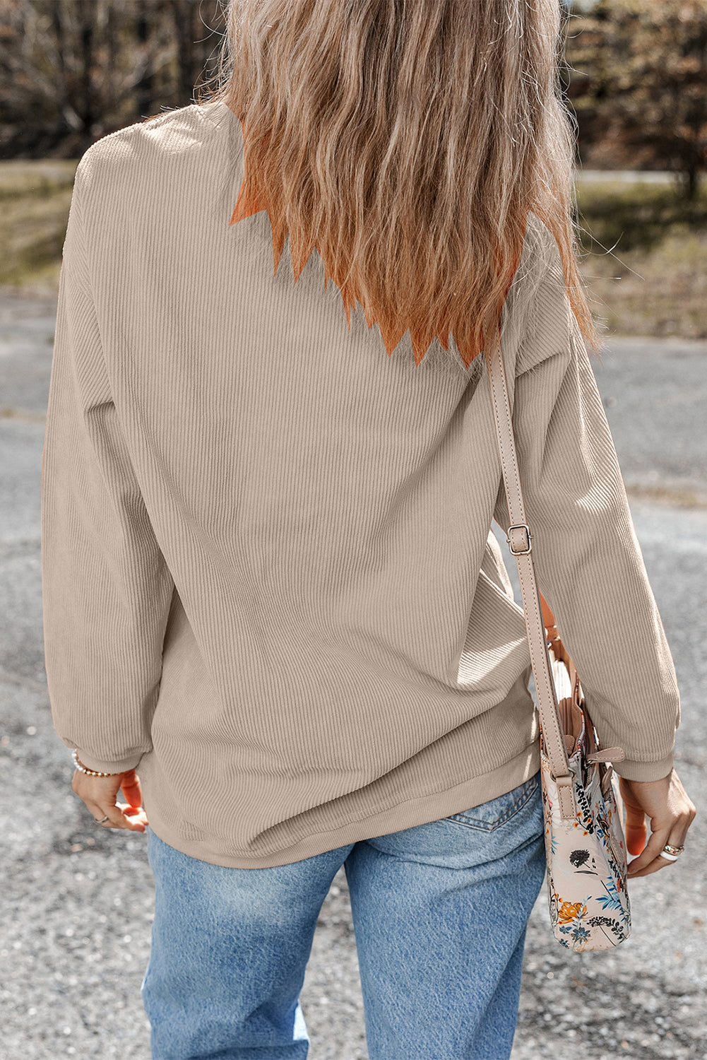 Apricot Ribbed Corded Oversized Sweatshirt
