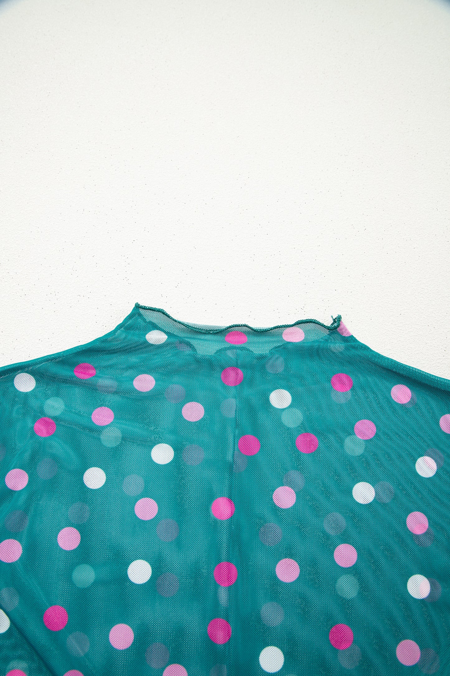 Polka Dot Mesh Long Sleeve Mock Neck Top