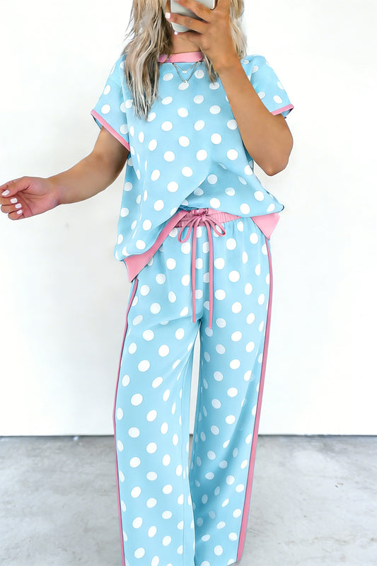 Polka Dot Pant Set Trendy Lounge Two Piece