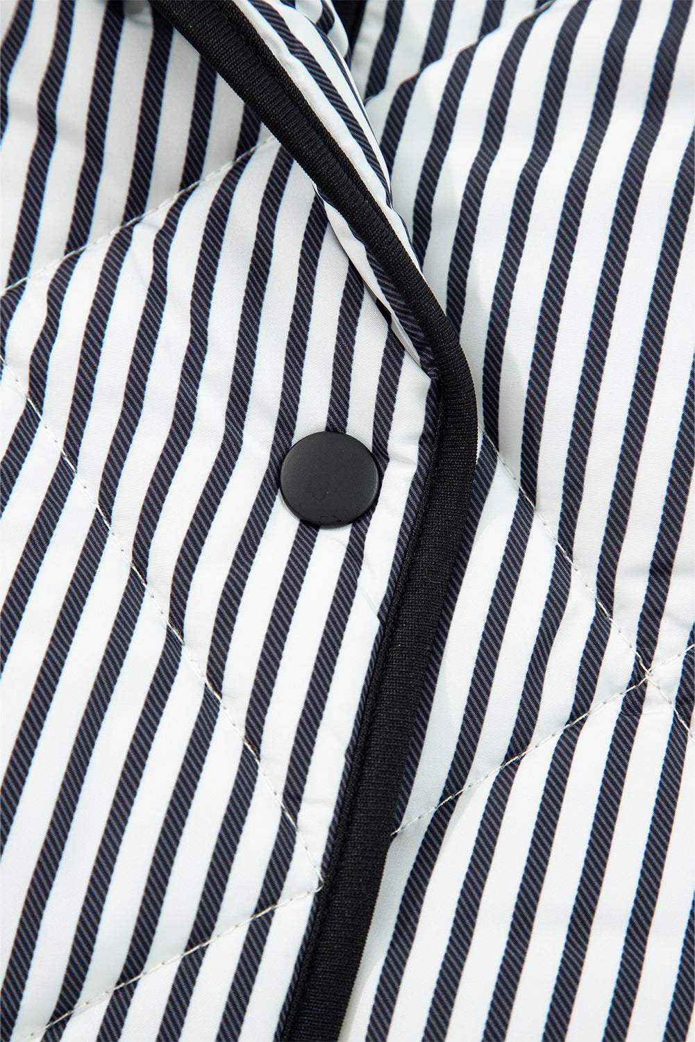 Brown Stripe Contrast Trim Snap Button Collared Winter Vest