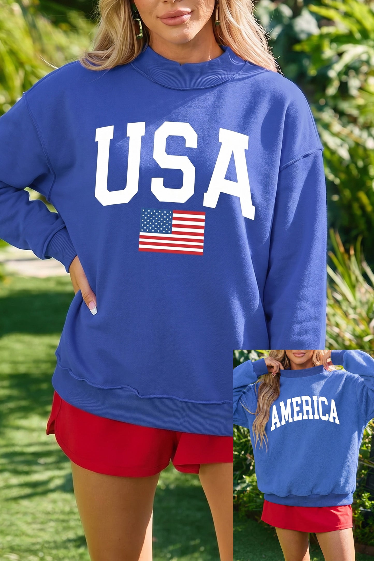 Flag Graphic Cotton Sweatshirt Reversible USA America