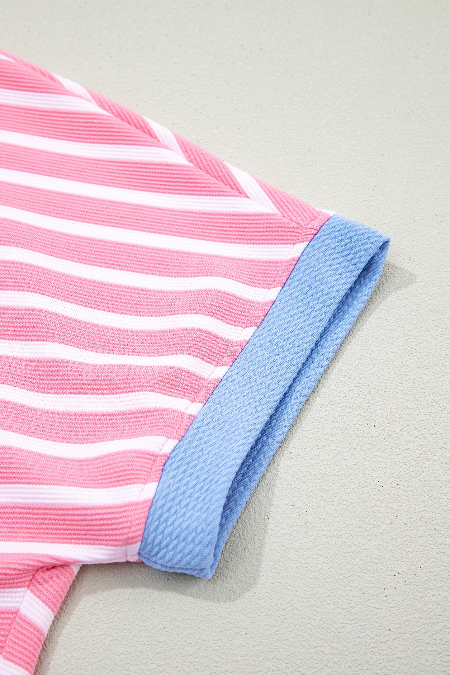 Sky Blue Stripe Contrast Trim Loose Short Sleeve Top